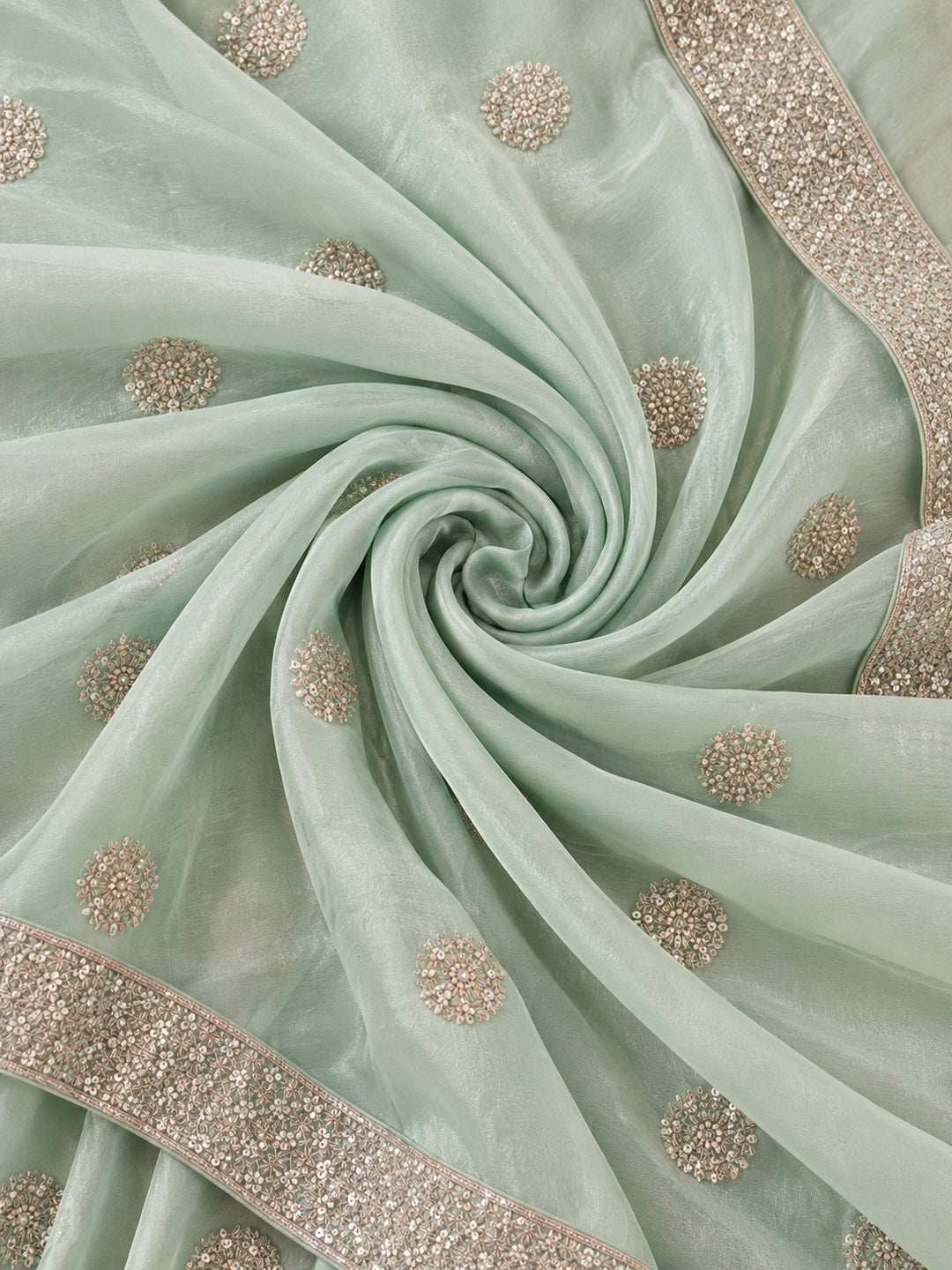 Pure Fandy Satin Pallu Embroidery With Border With Unstitched Blouse Piece