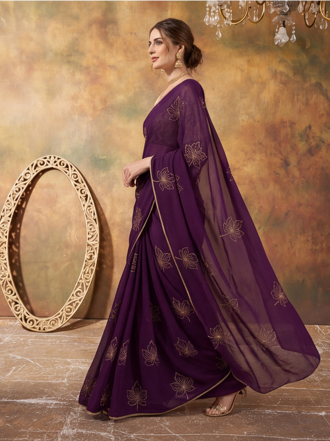 Soft Silk  Embroidery Work Saree With Readymade Lace Border With Unstitched Blouse Piece