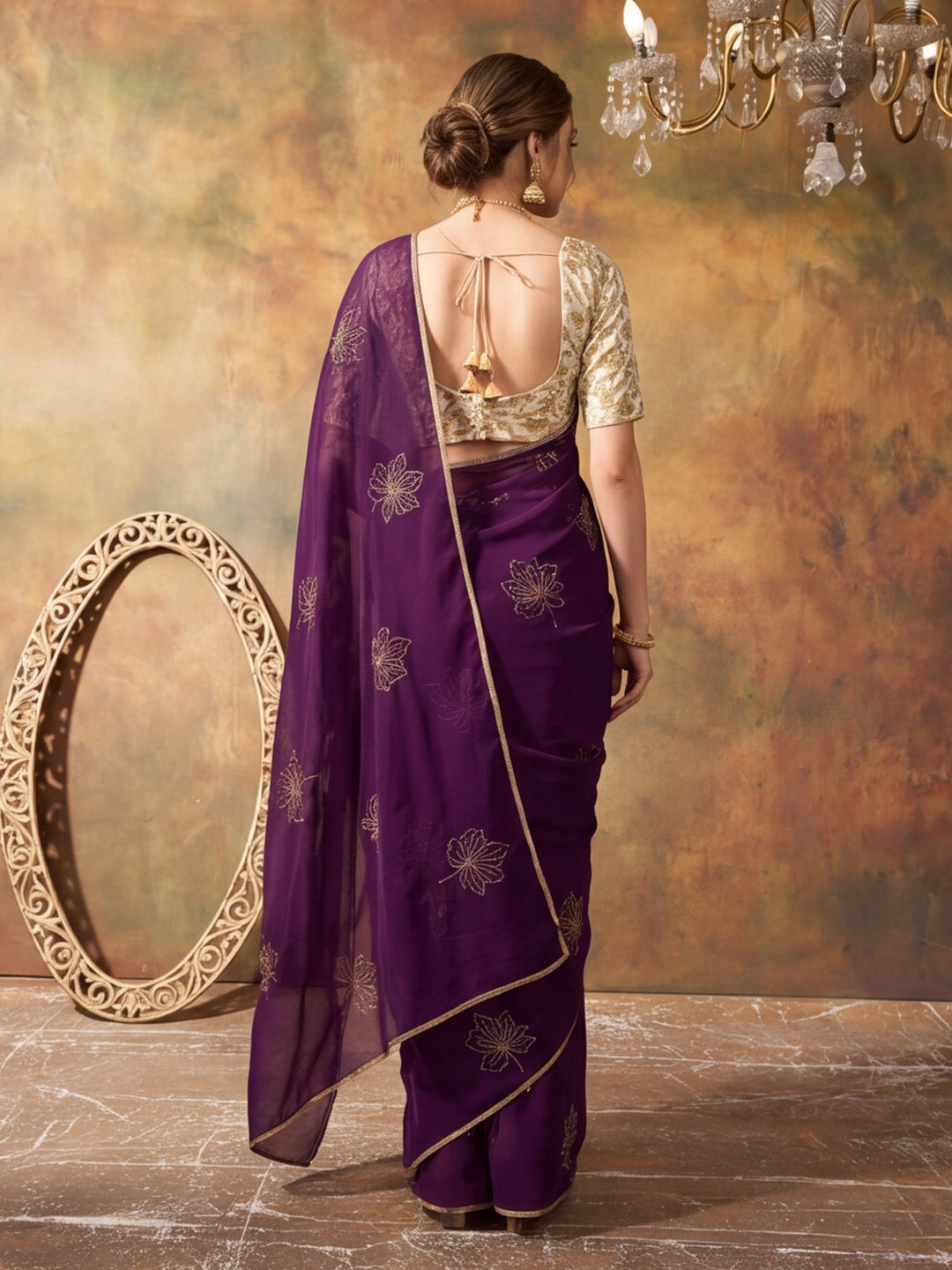 Soft Silk  Embroidery Work Saree With Readymade Lace Border With Unstitched Blouse Piece