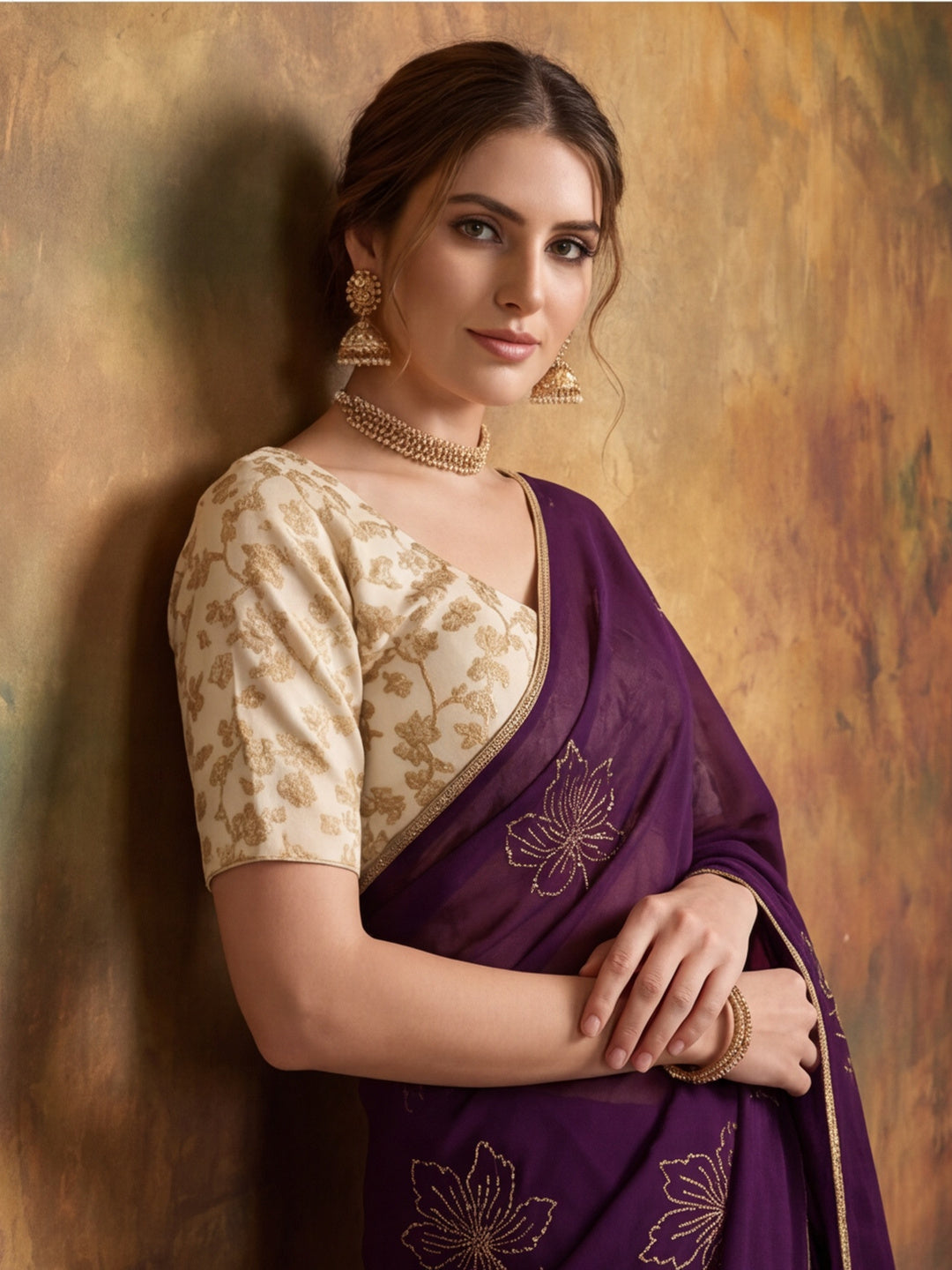 Soft Silk  Embroidery Work Saree With Readymade Lace Border With Unstitched Blouse Piece