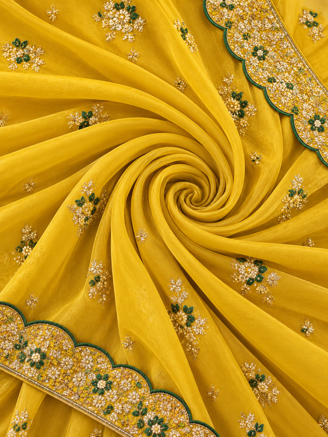 Soft Vichitra Silk  Embroidery Sequence Thread Work Saree With Unstitched Blouse Piece