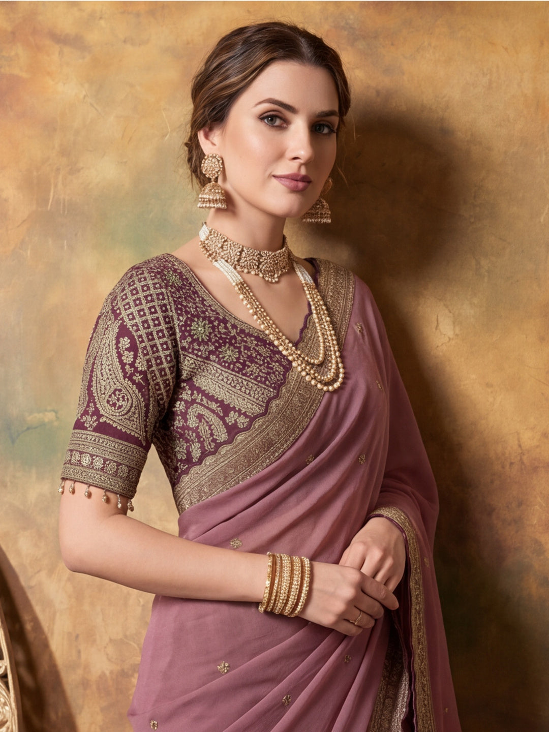 Silk Embroidery Sequence Work Saree With Multi Arco Border With Unstitched Blouse Piece