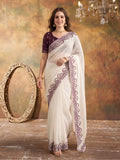 Designer Crunchy Silk Embroidery pallu Work Saree With Unstitched Blouse Piece
