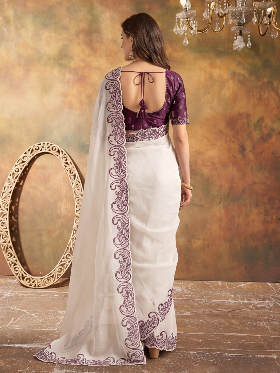 Designer Crunchy Silk Embroidery pallu Work Saree With Unstitched Blouse Piece
