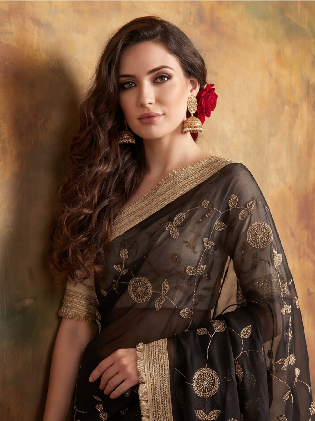 Pure Fandy Satin Pallu Beads Embroidery Work Saree With Unstitched Blouse Piece