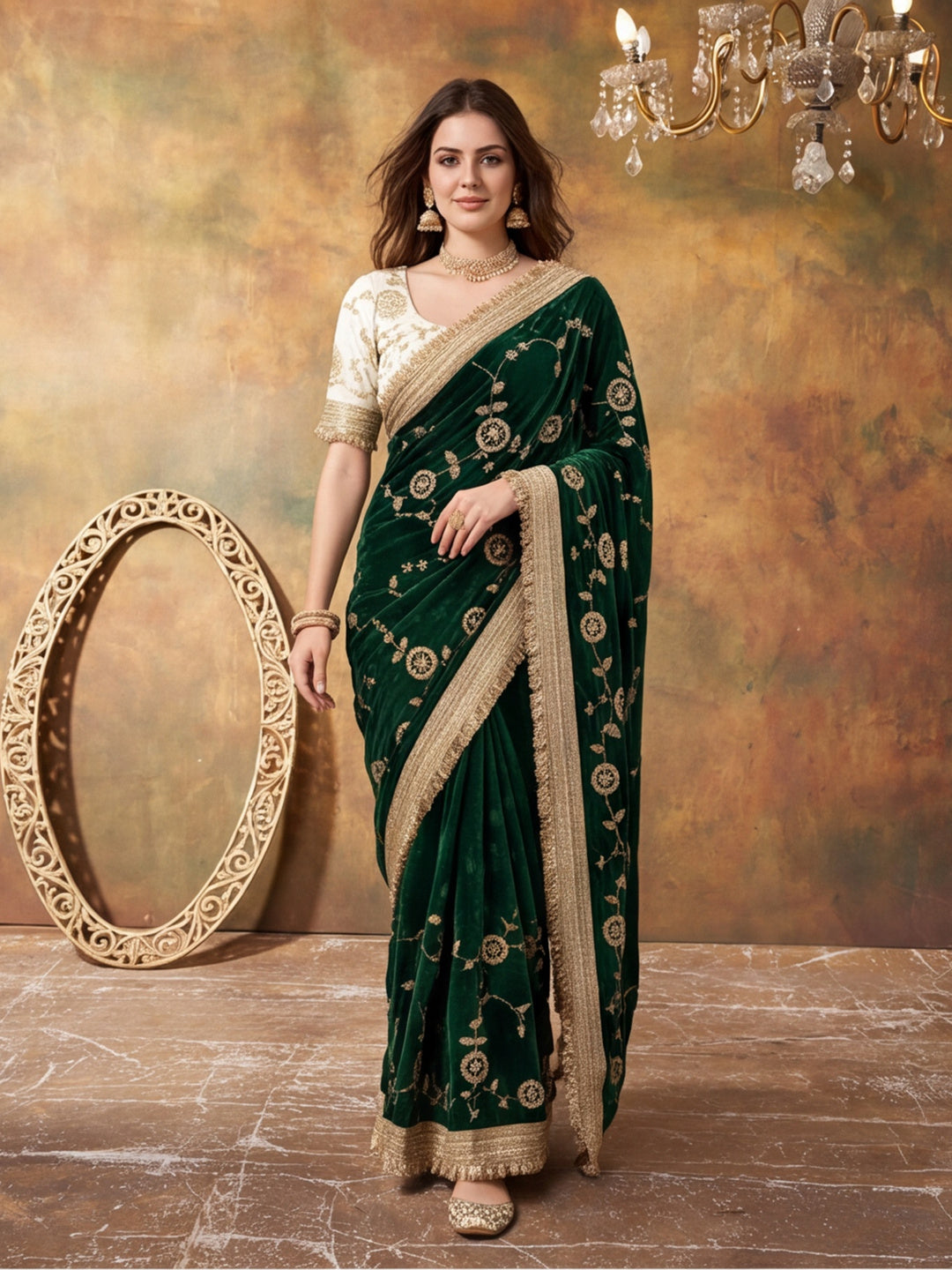 Pure Fandy Satin Pallu Beads Embroidery Work Saree With Unstitched Blouse Piece
