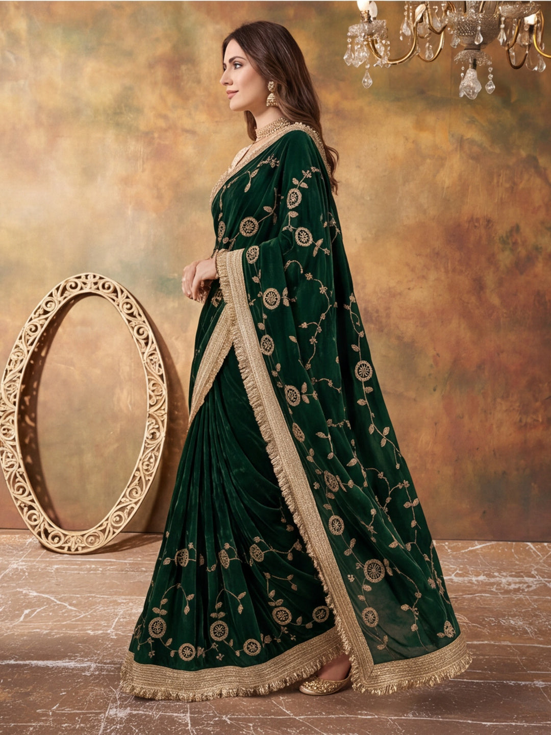 Pure Fandy Satin Pallu Beads Embroidery Work Saree With Unstitched Blouse Piece