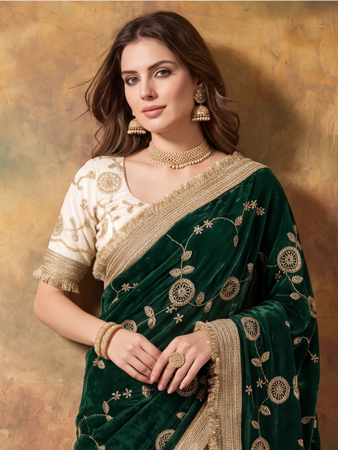 Pure Fandy Satin Pallu Beads Embroidery Work Saree With Unstitched Blouse Piece