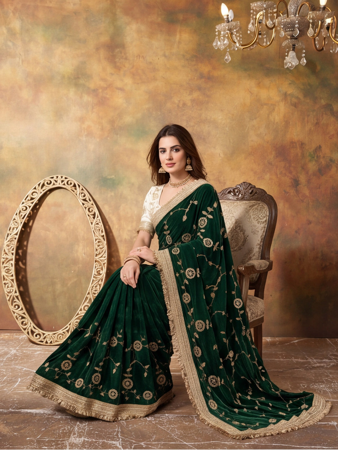 Pure Fandy Satin Pallu Beads Embroidery Work Saree With Unstitched Blouse Piece