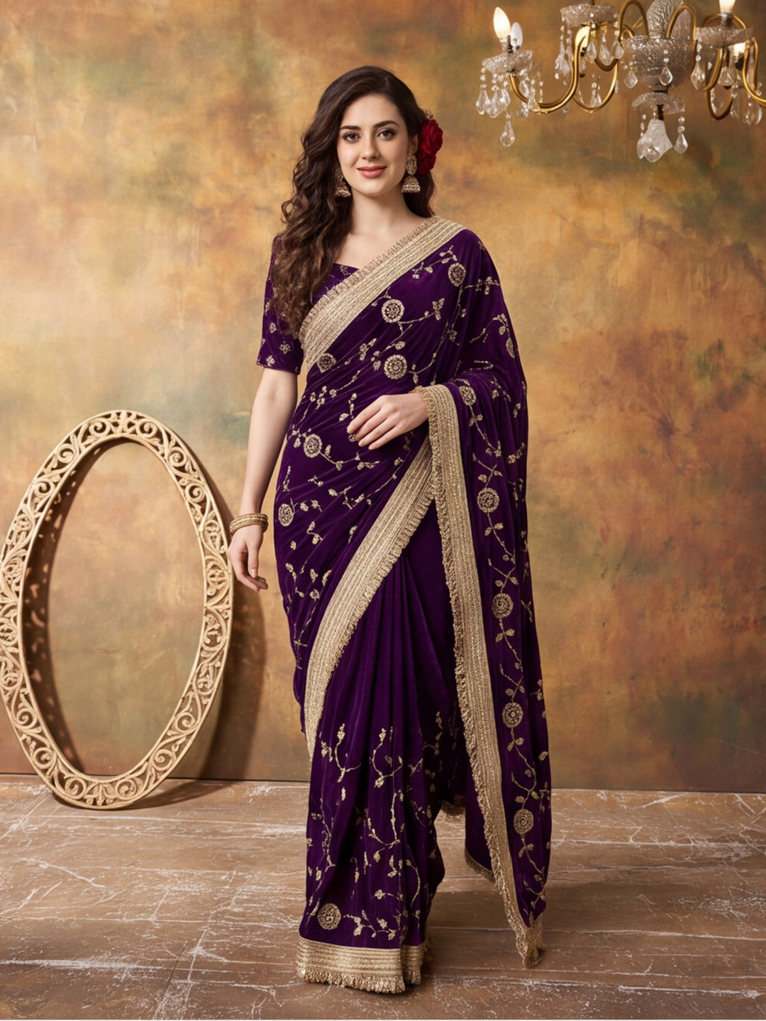 Pure Fandy Satin Pallu Beads Embroidery Work Saree With Unstitched Blouse Piece