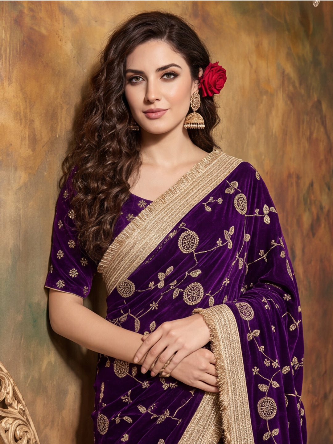 Pure Fandy Satin Pallu Beads Embroidery Work Saree With Unstitched Blouse Piece