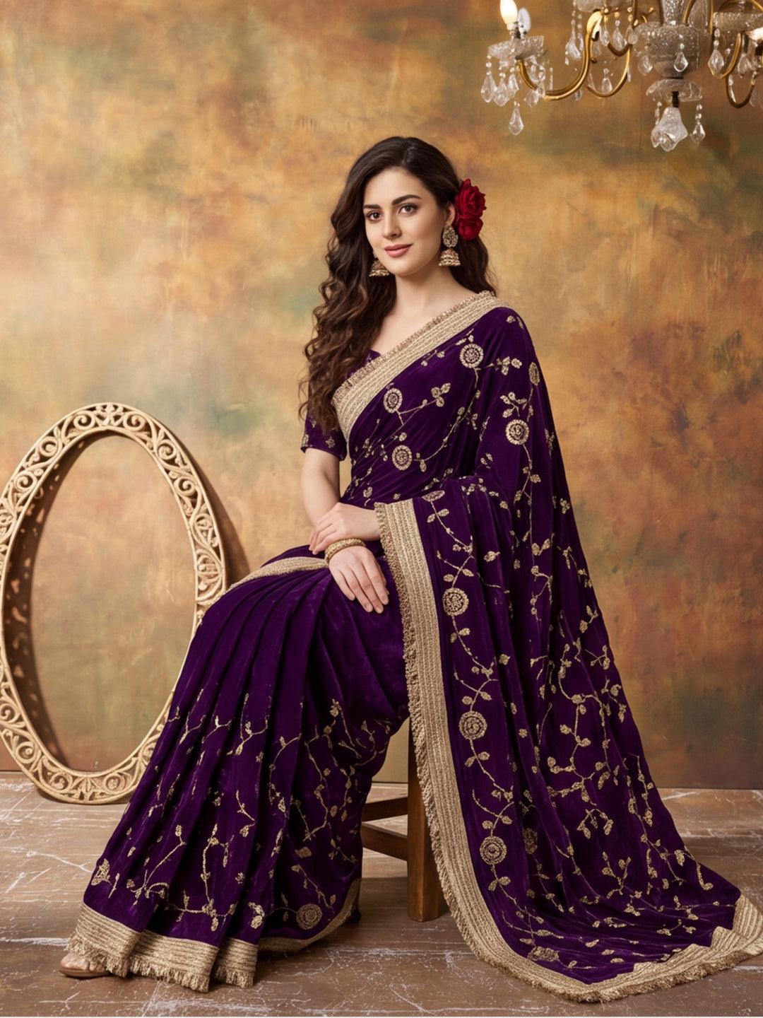 Pure Fandy Satin Pallu Beads Embroidery Work Saree With Unstitched Blouse Piece