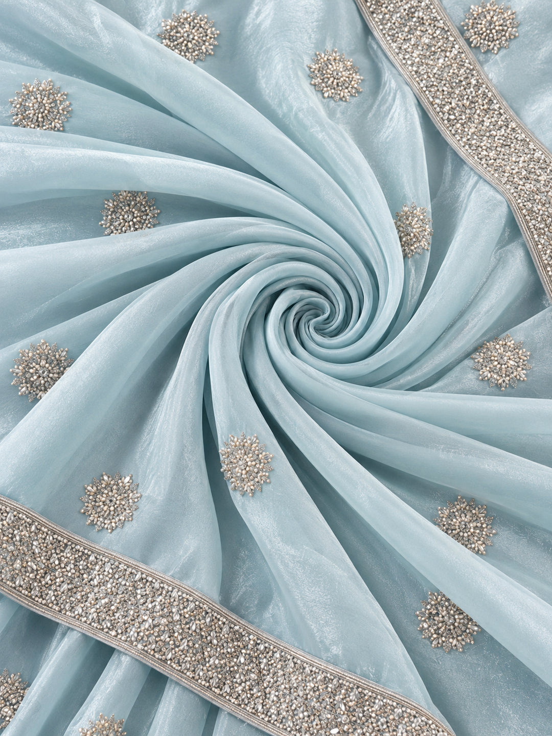 Pure Fandy Satin Pallu Embroidery With Border With Unstitched Blouse Piece