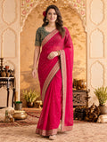 Silk Embroidery Sequence Work Saree With Multi Arco Border With Unstitched Blouse Piece