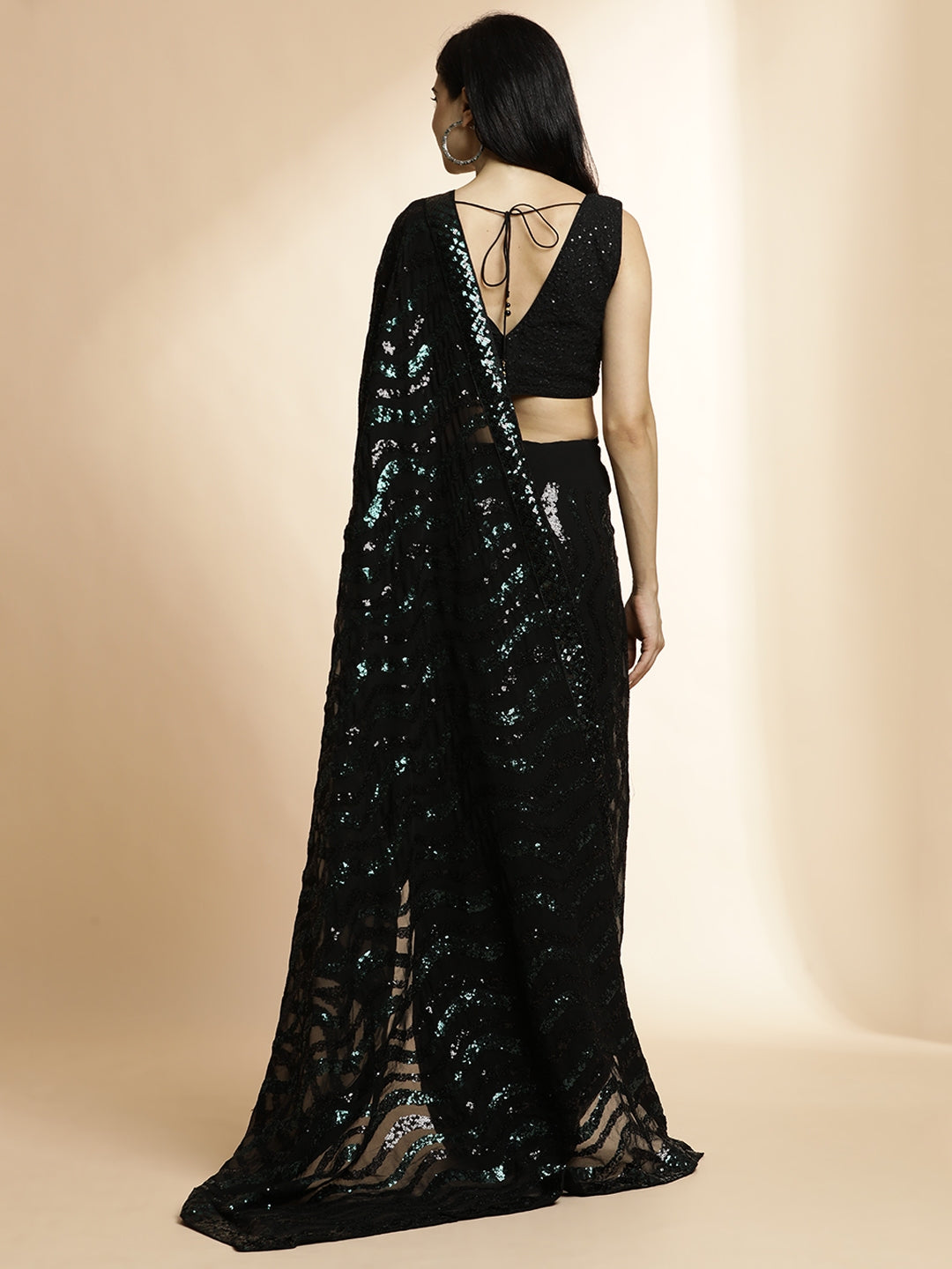 Pure Georgette Sequin Embroidered Black Saree