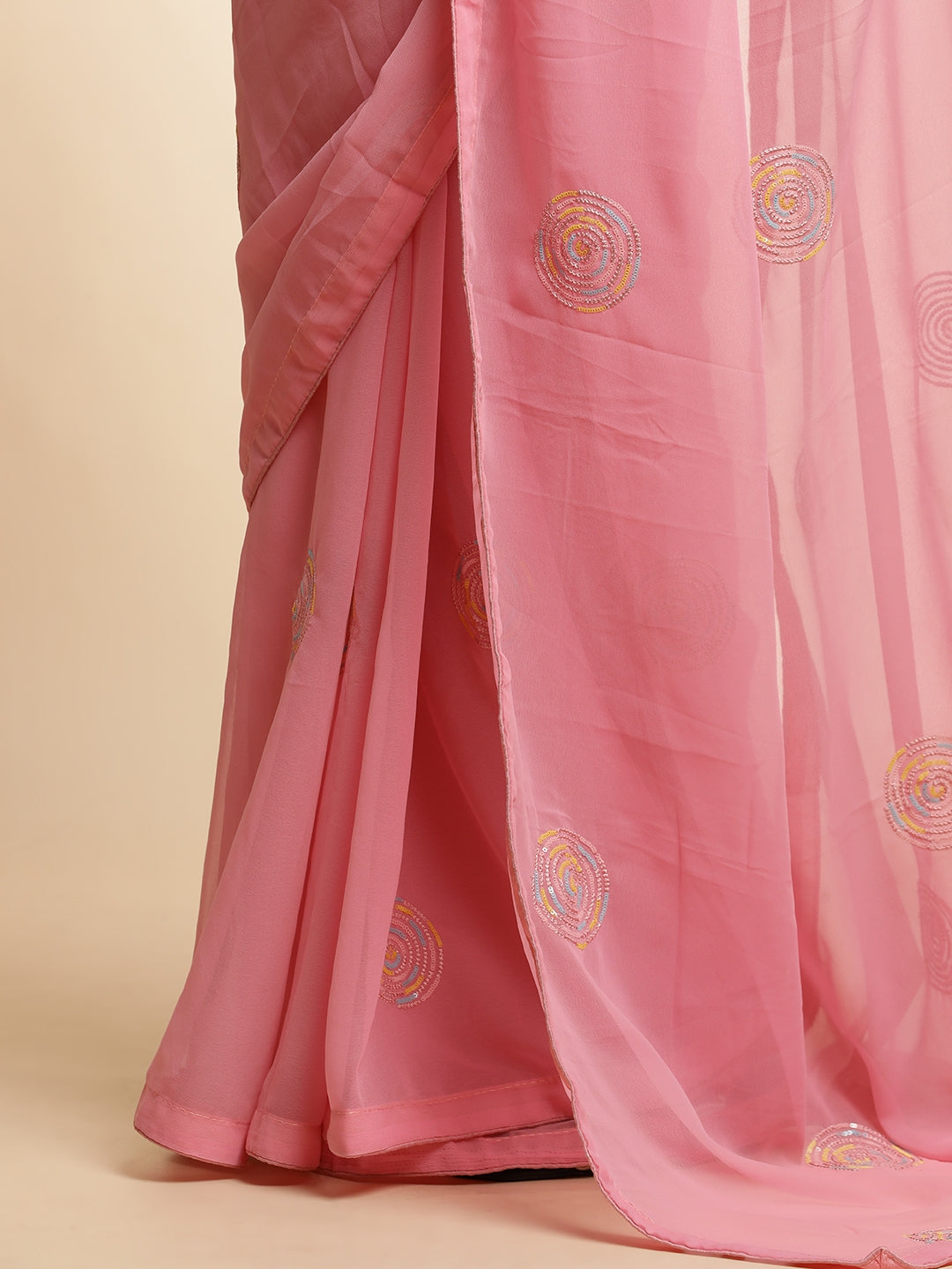 Sequin Embroidered Pure Georgette Pink Saree