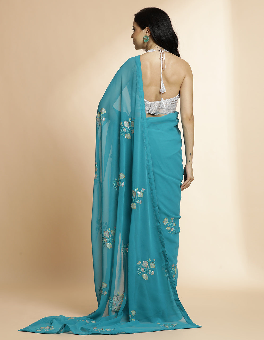 Sequin Embroidered Pure Georgette Blue Saree