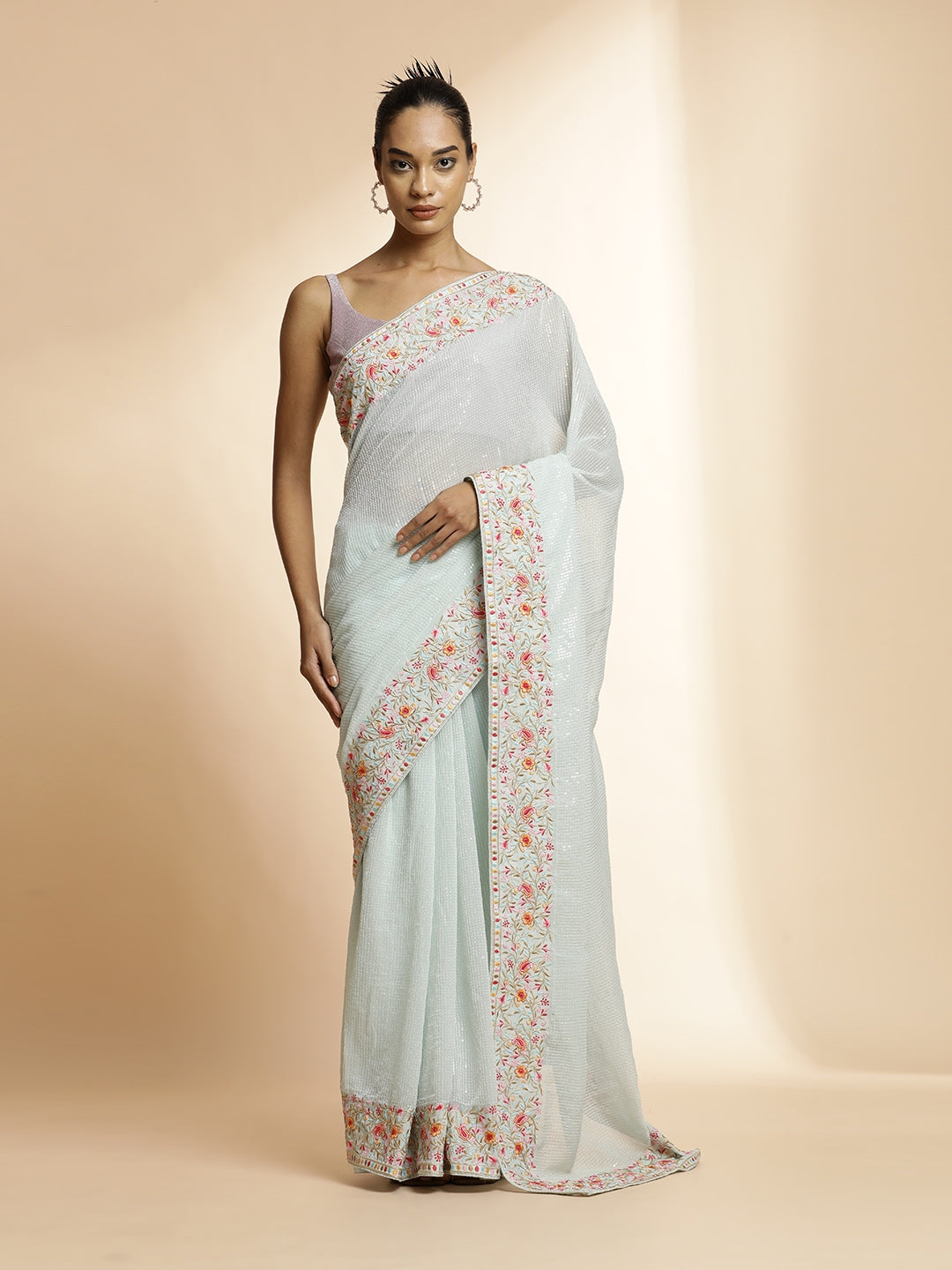 Floral Embroidered Georgette Heavy Saree