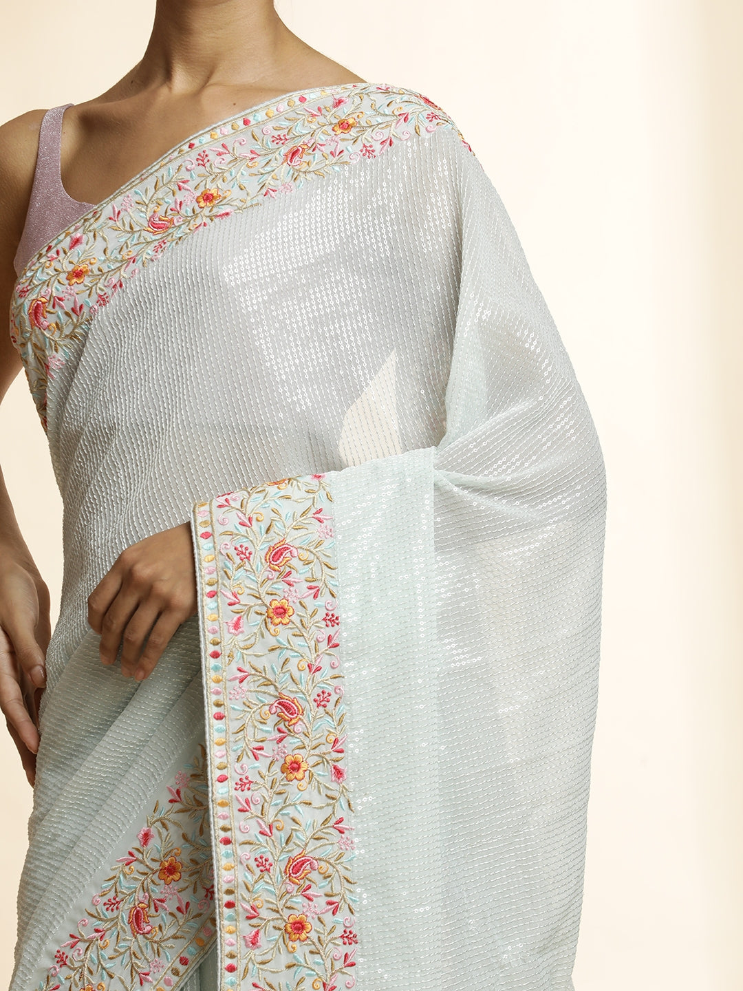 Floral Embroidered Georgette Heavy Saree