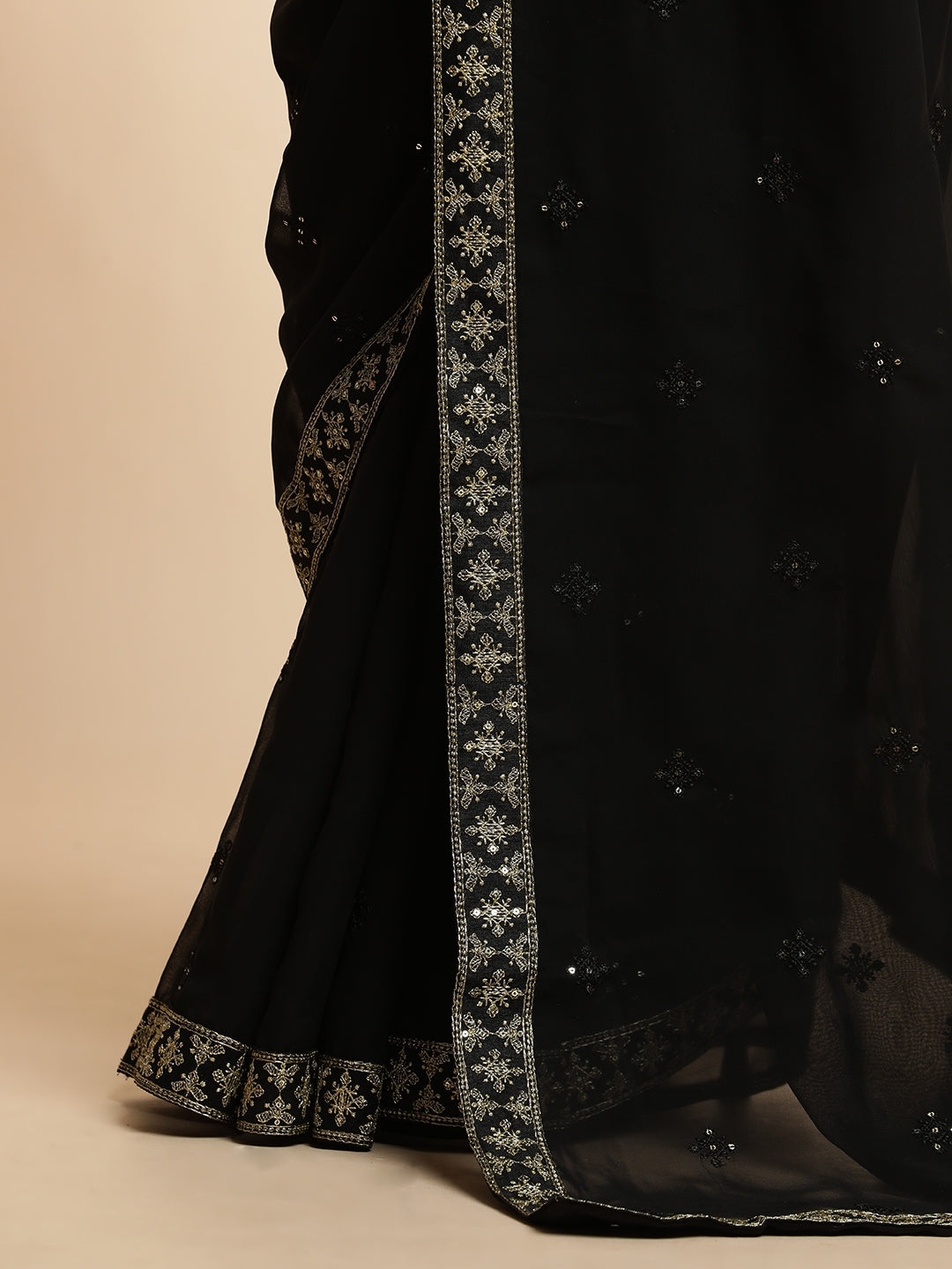 Party Wear Sequin Work Georgette Black Saree