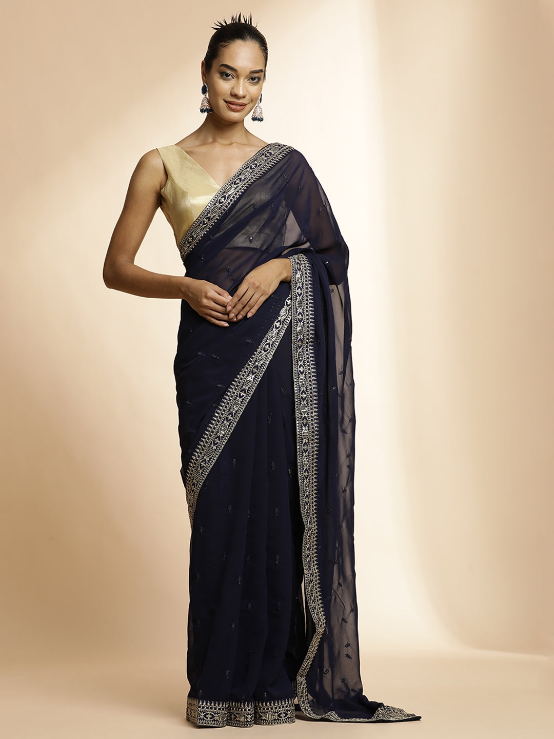 Blue Party Wear Sequin Work Georgette Saree