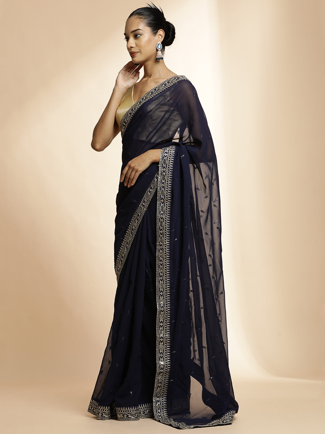 Blue Party Wear Sequin Work Georgette Saree