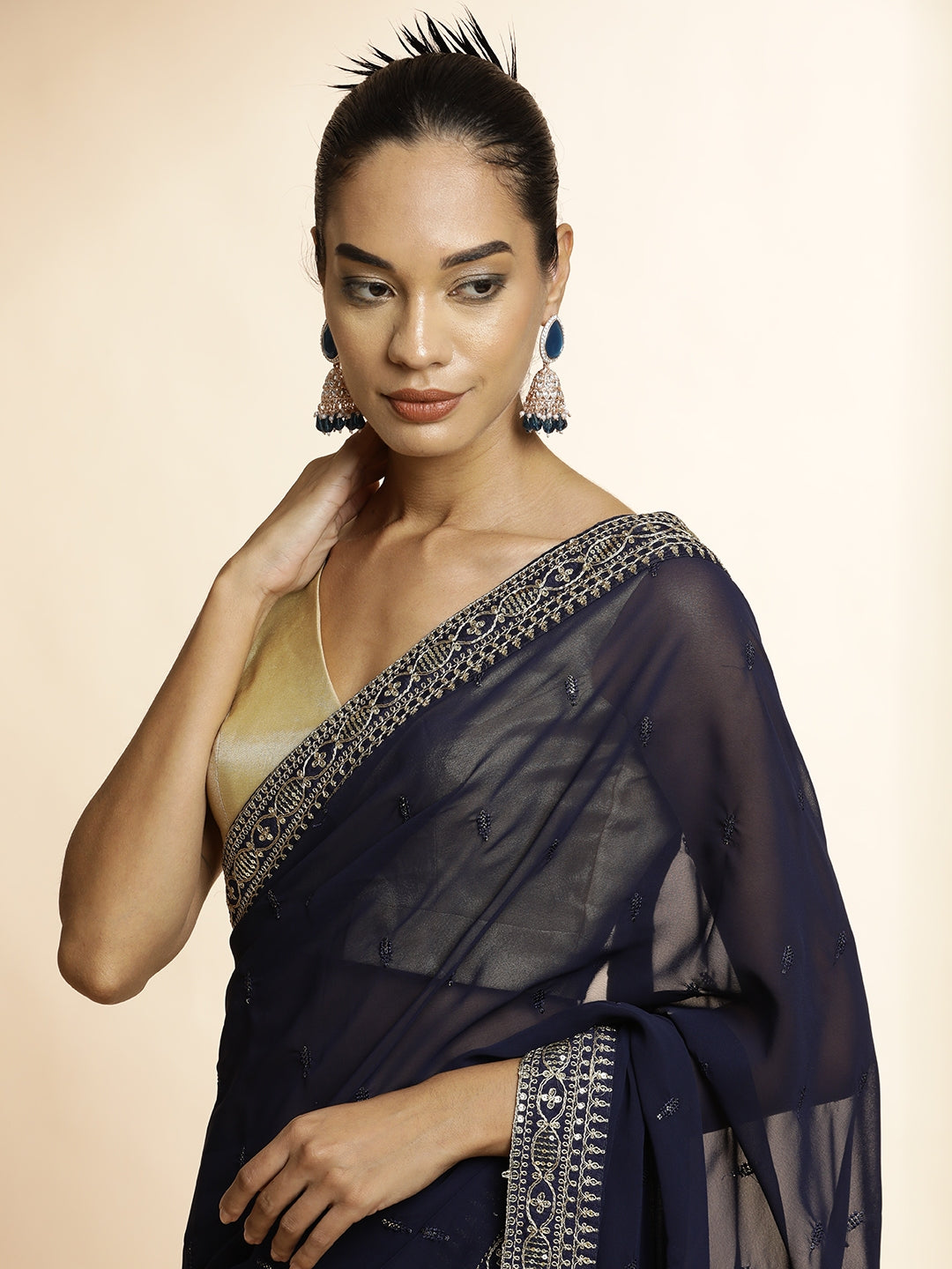 Blue Party Wear Sequin Work Georgette Saree