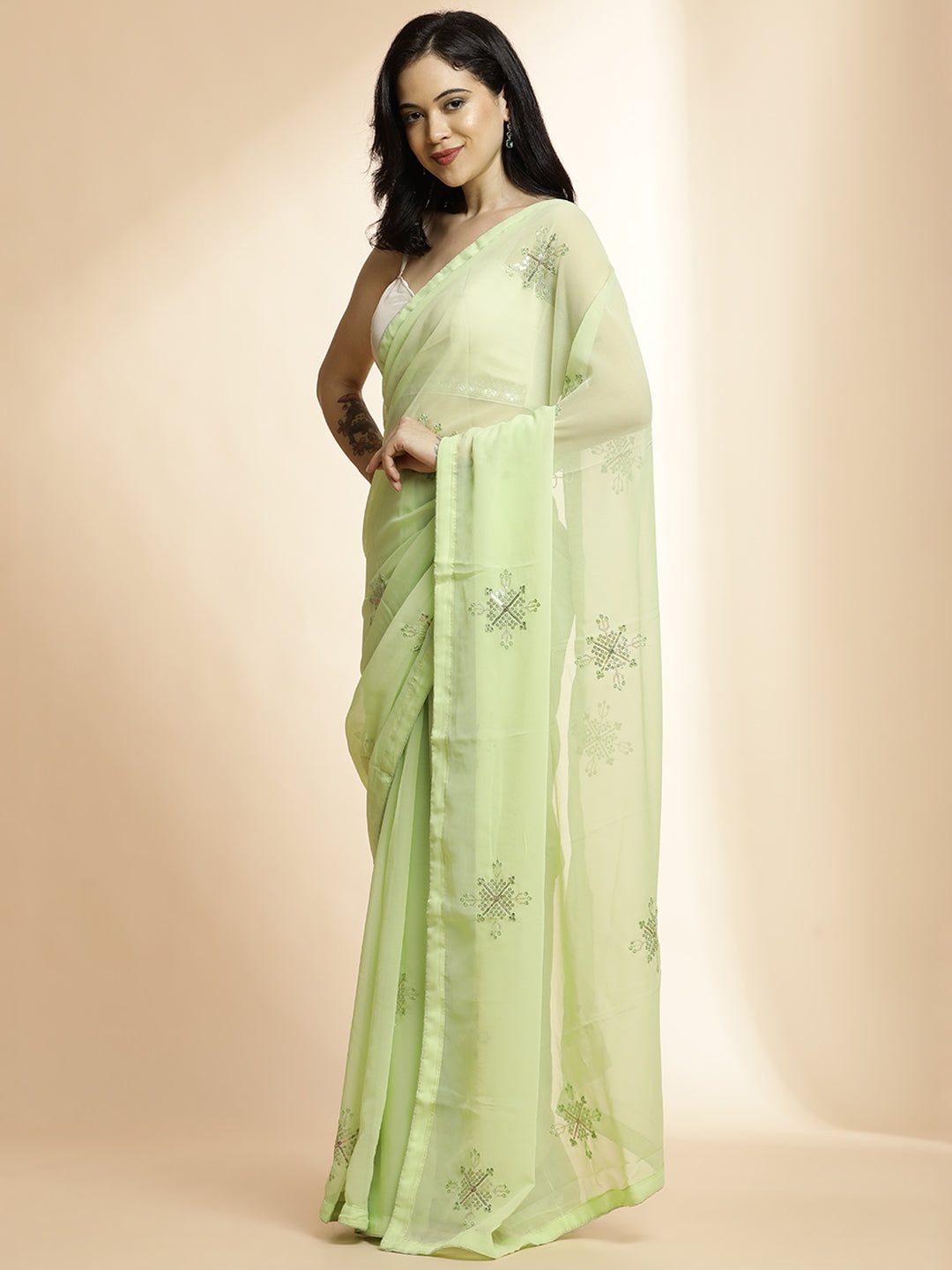 Pure Georgette Sequin Work Saree