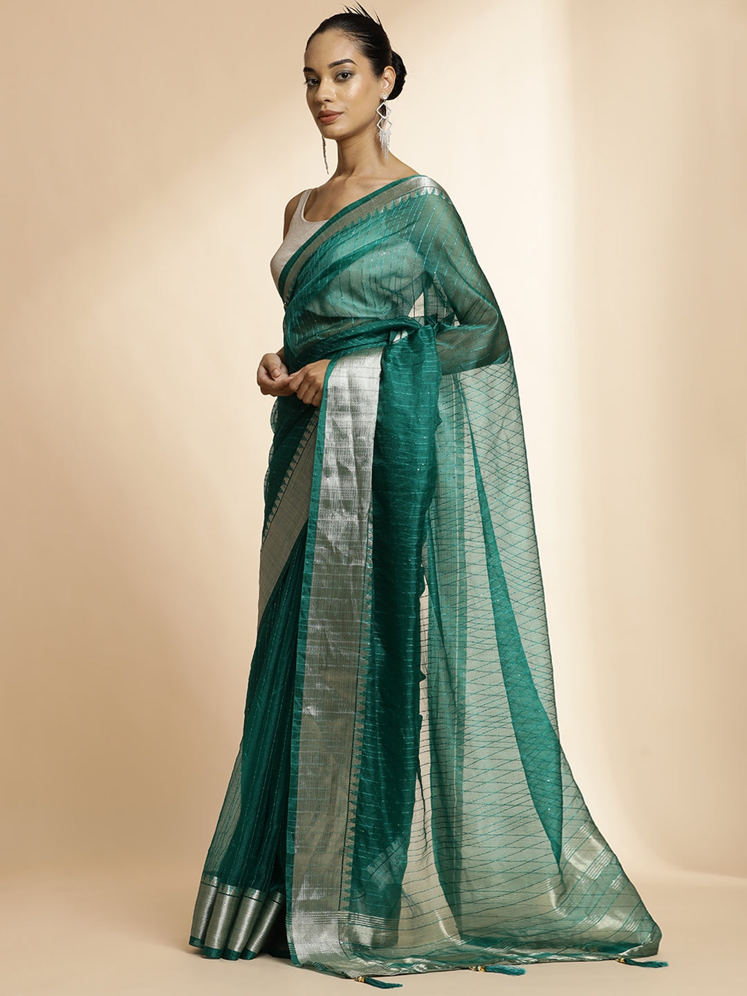 Teal Woven Khadi Organza Saree