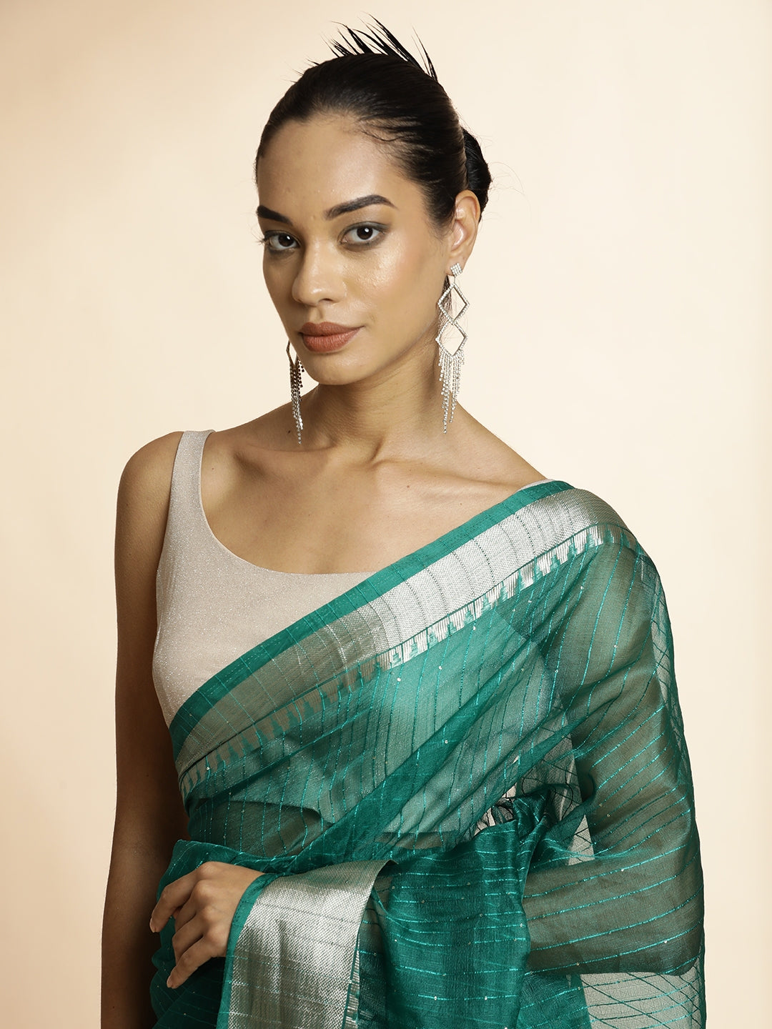 Teal Woven Khadi Organza Saree