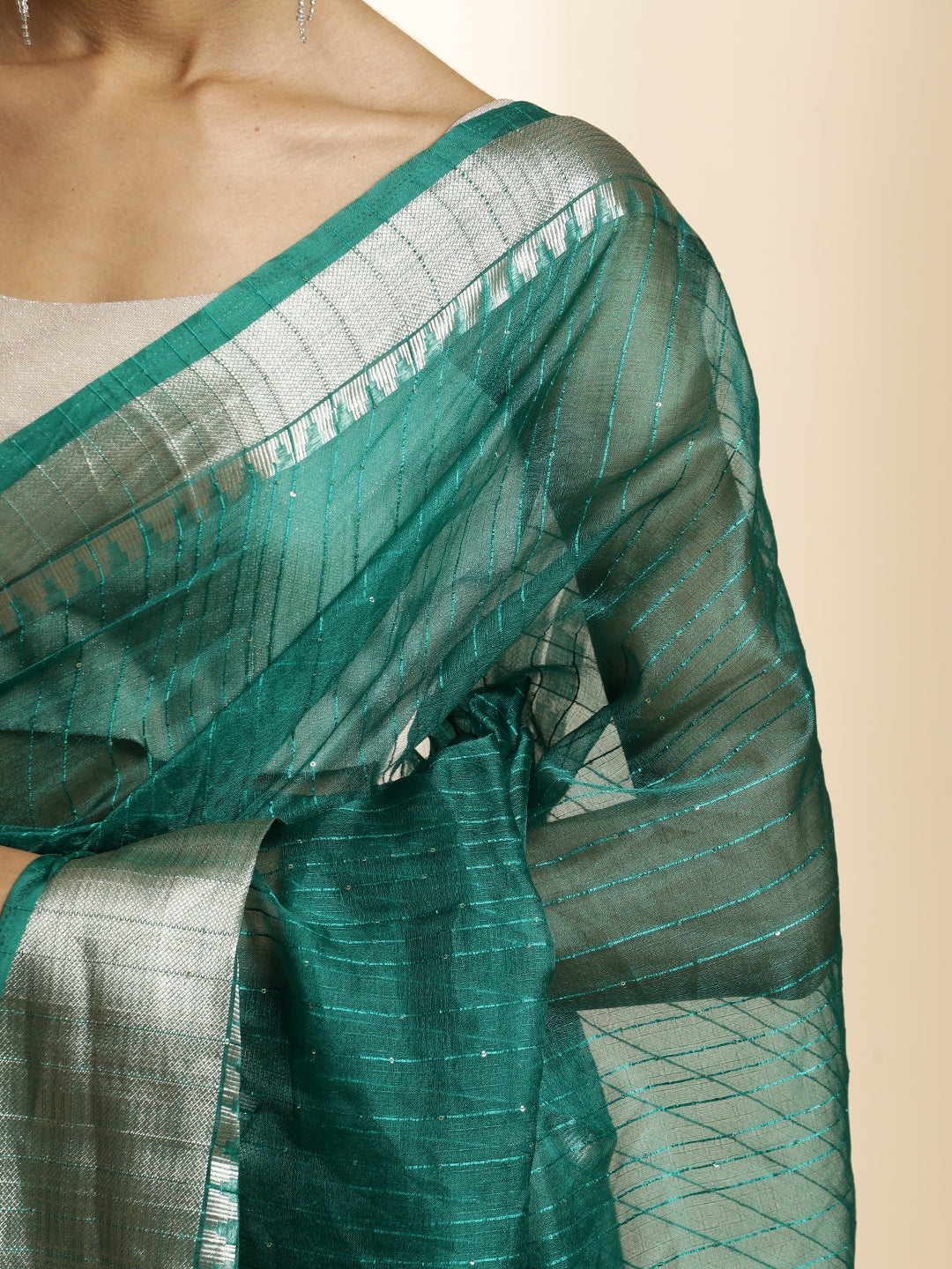 Teal Woven Khadi Organza Saree