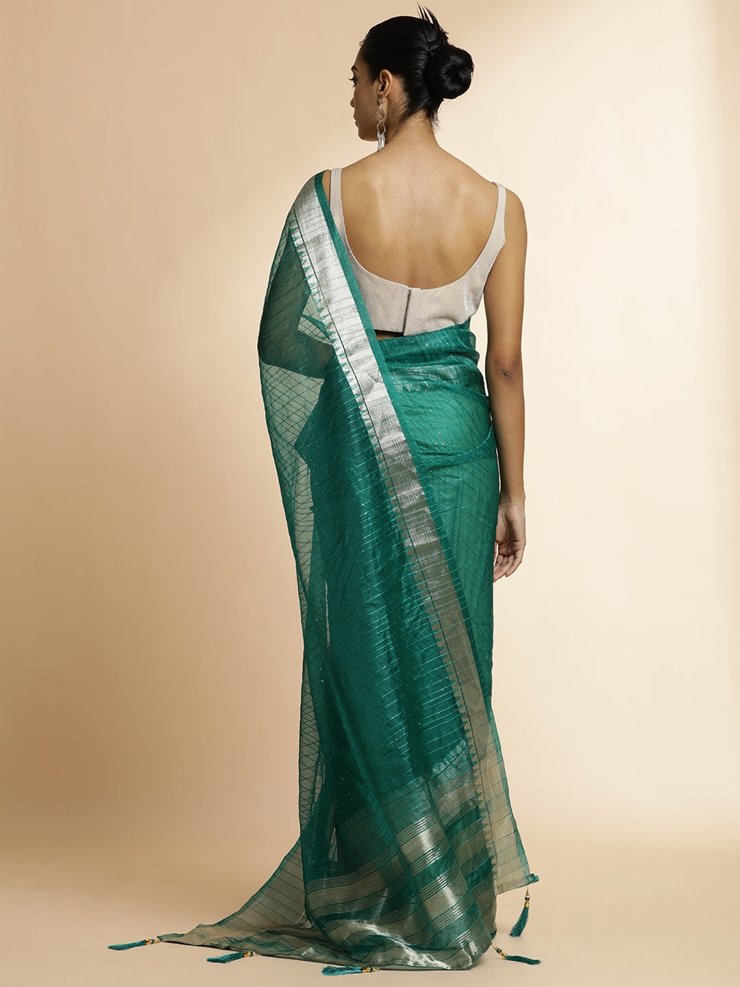 Teal Woven Khadi Organza Saree