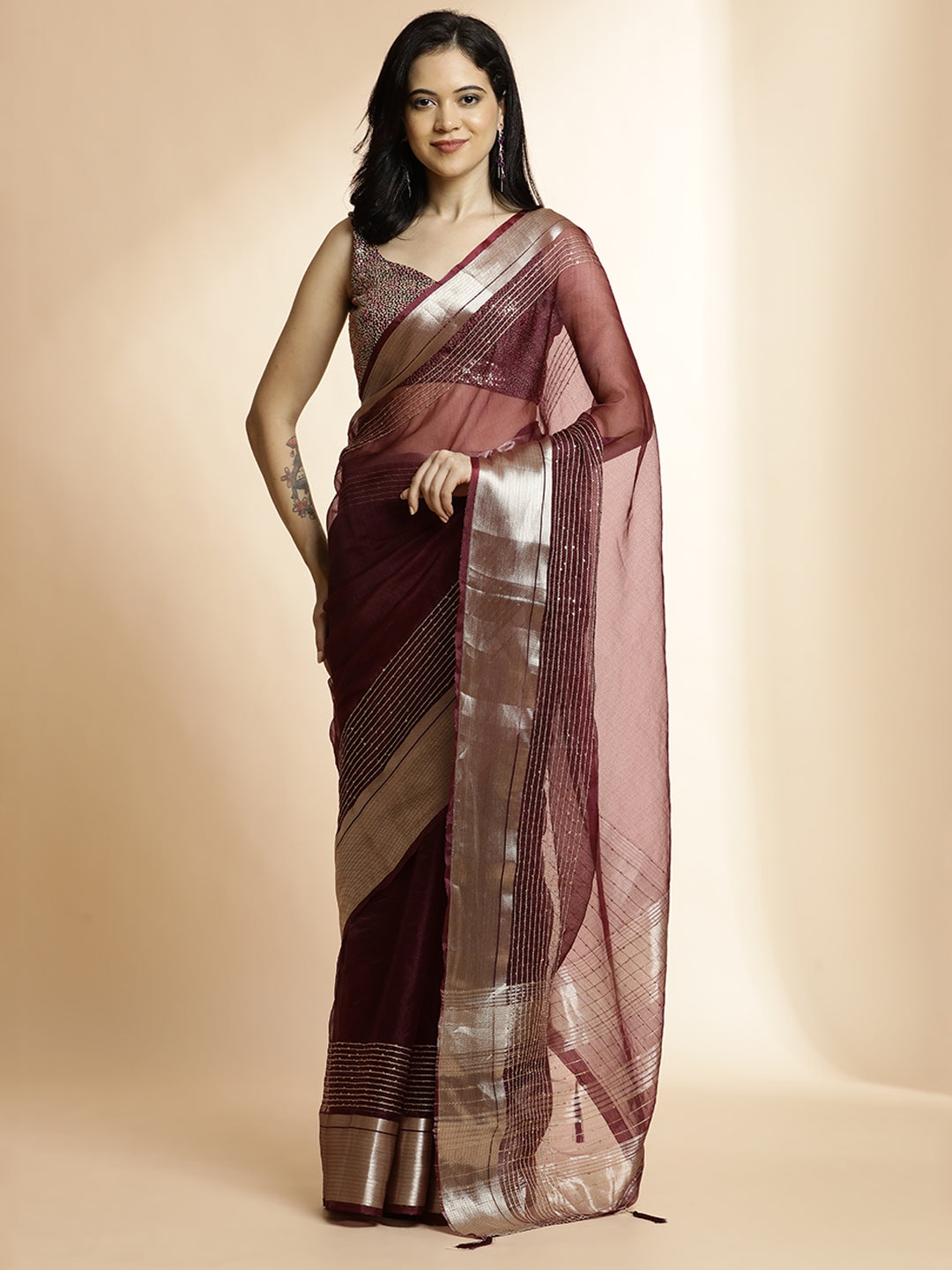 Woven Khadi Purple Organza Saree