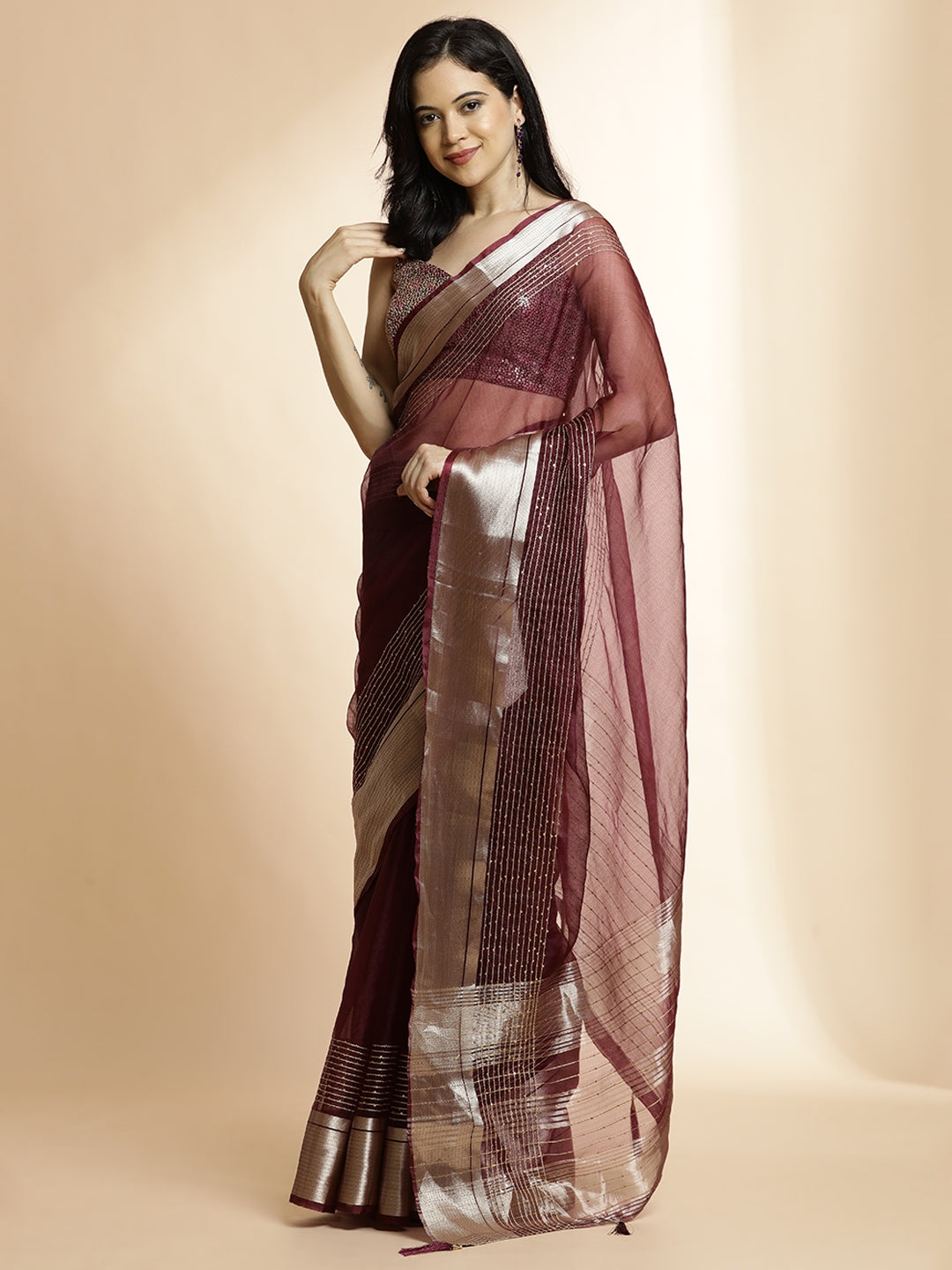 Woven Khadi Purple Organza Saree