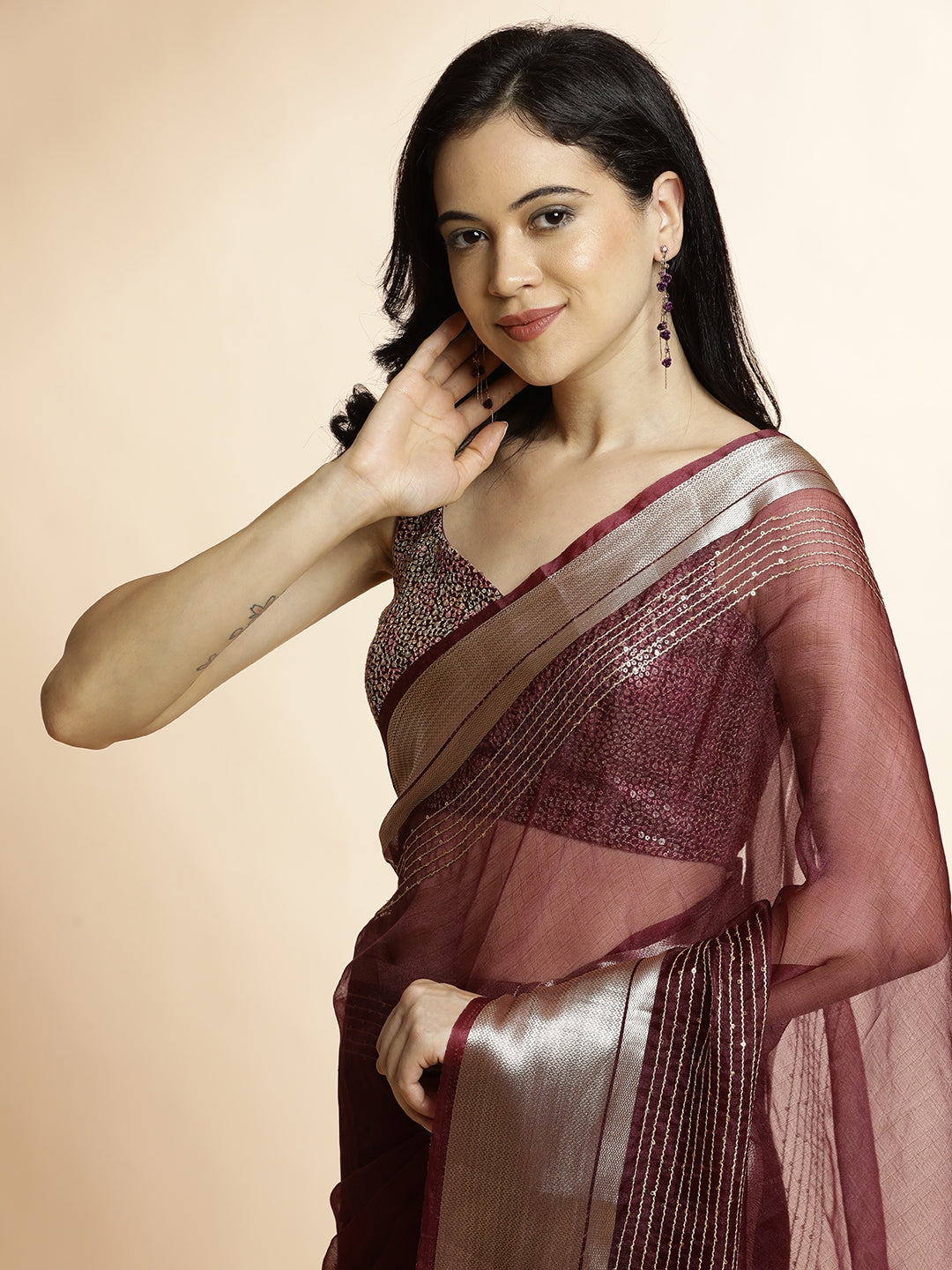 Woven Khadi Purple Organza Saree