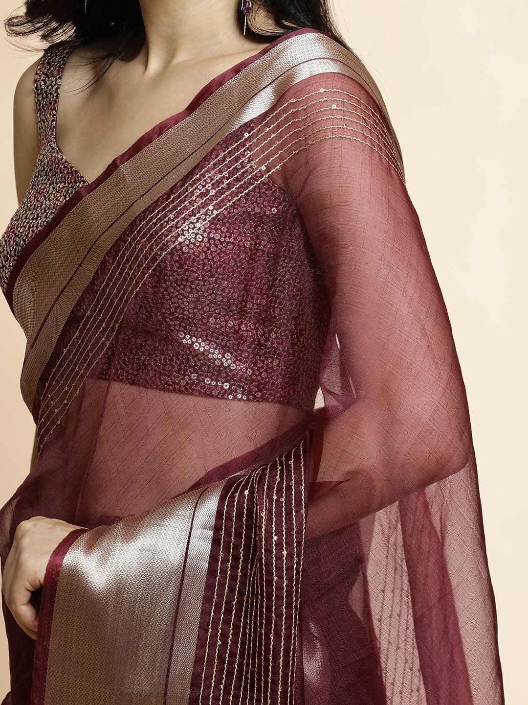 Woven Khadi Purple Organza Saree