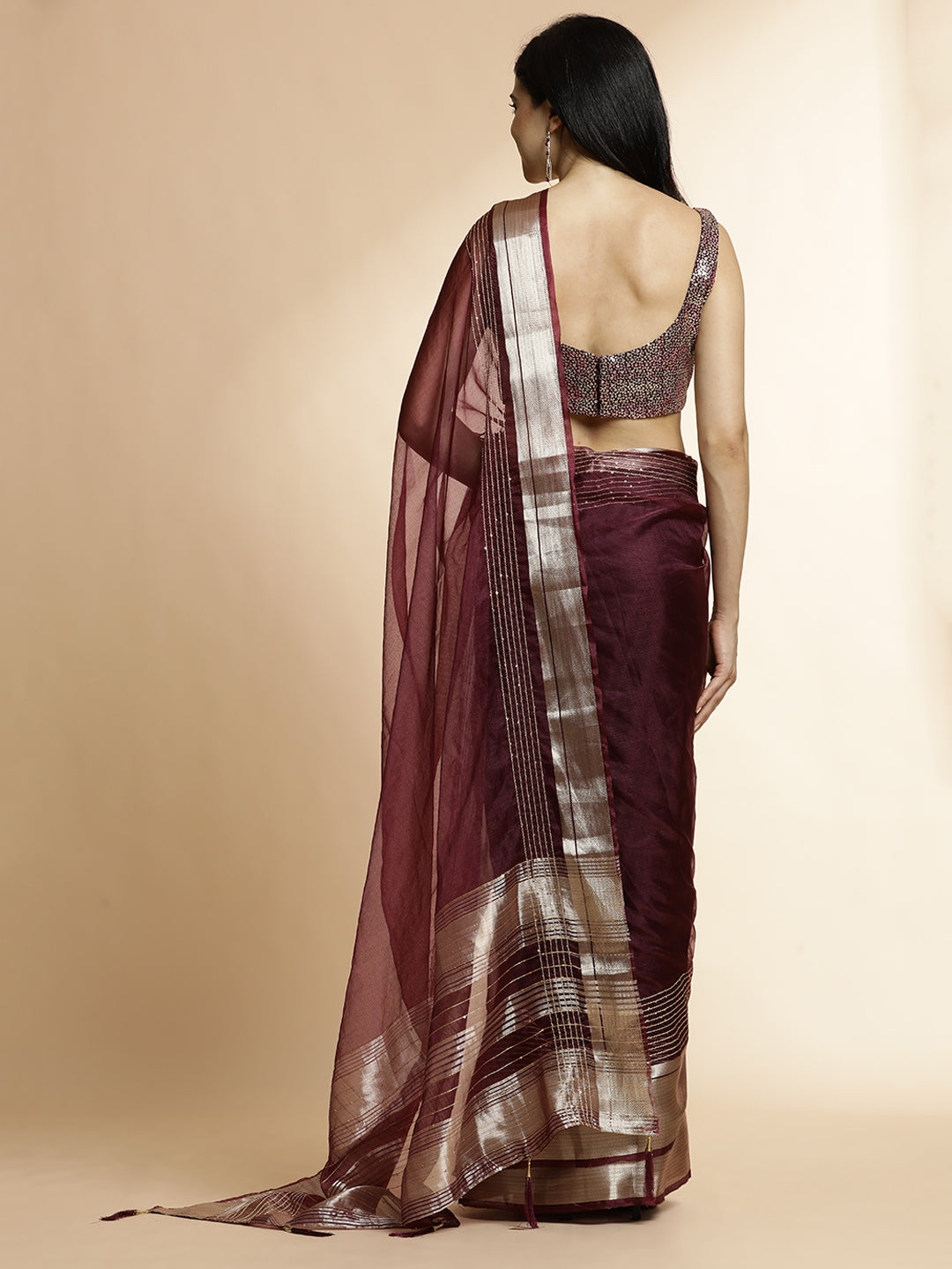 Woven Khadi Purple Organza Saree