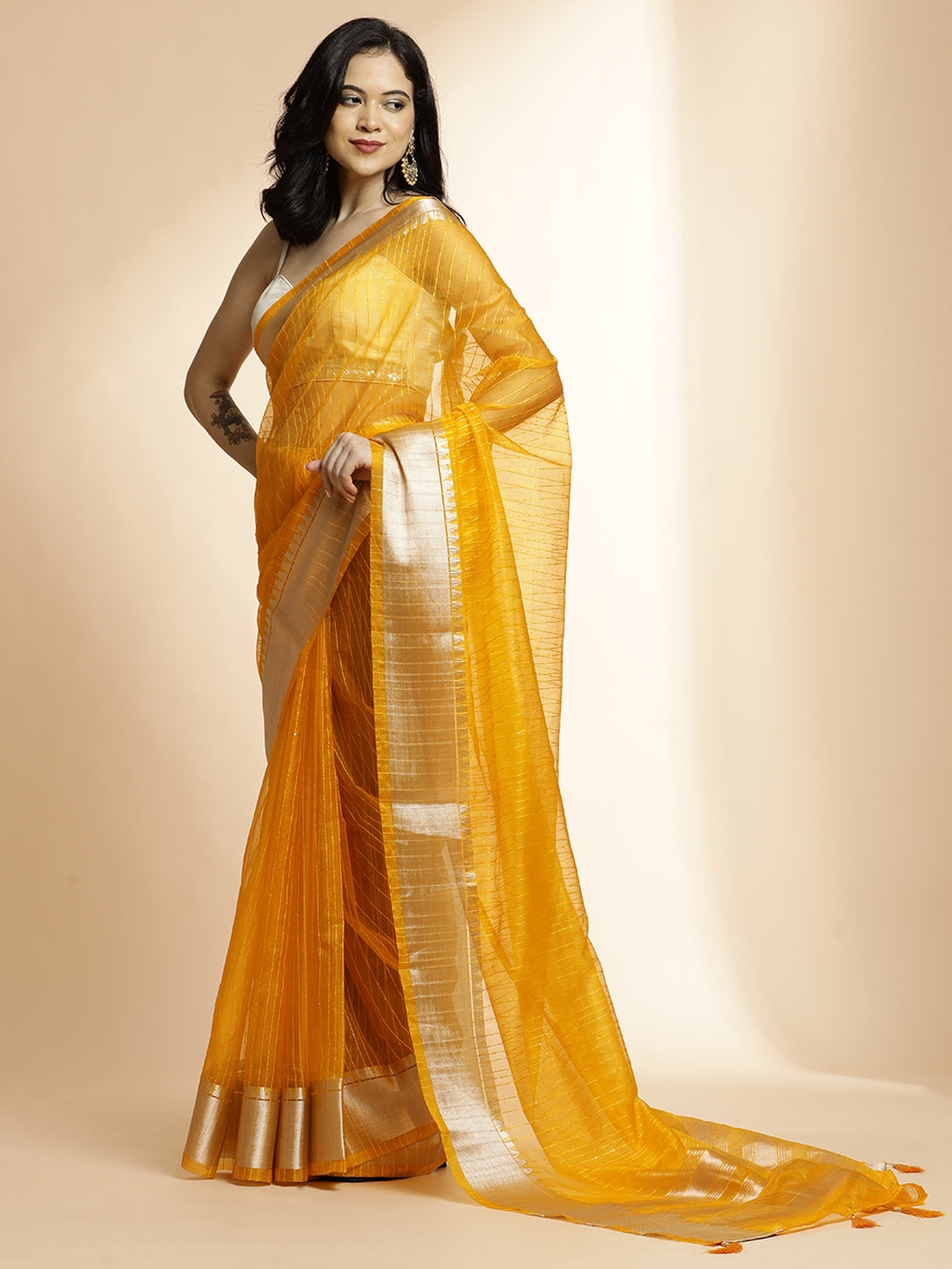 Yellow Woven Khadi Organza Saree