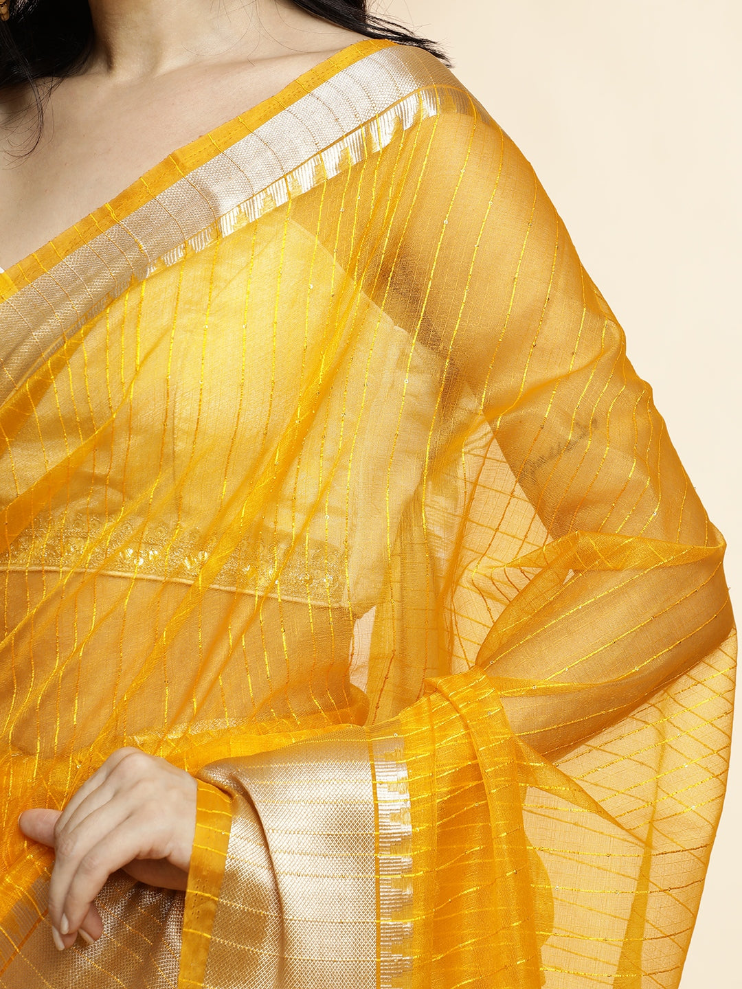 Yellow Woven Khadi Organza Saree