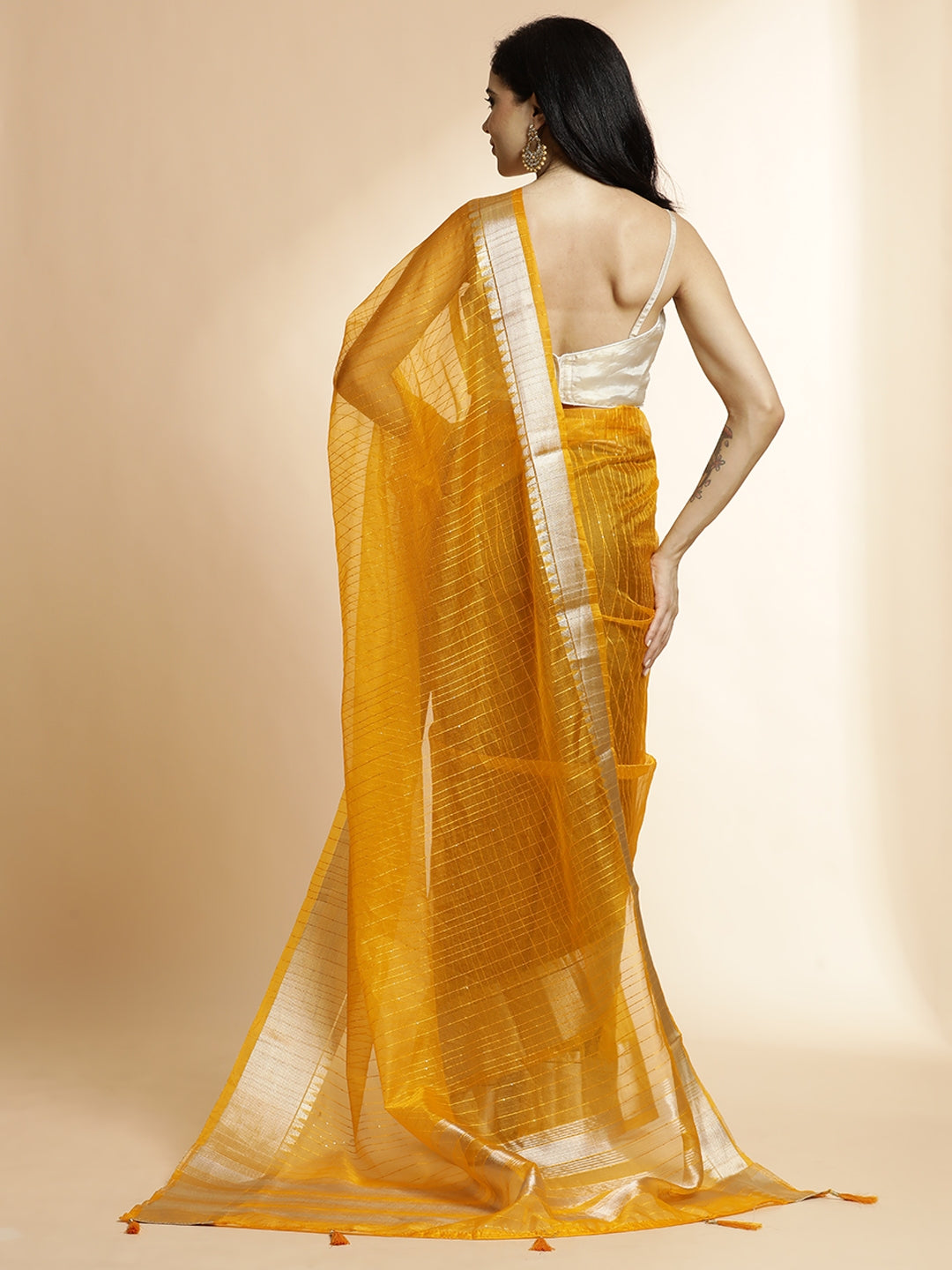 Yellow Woven Khadi Organza Saree