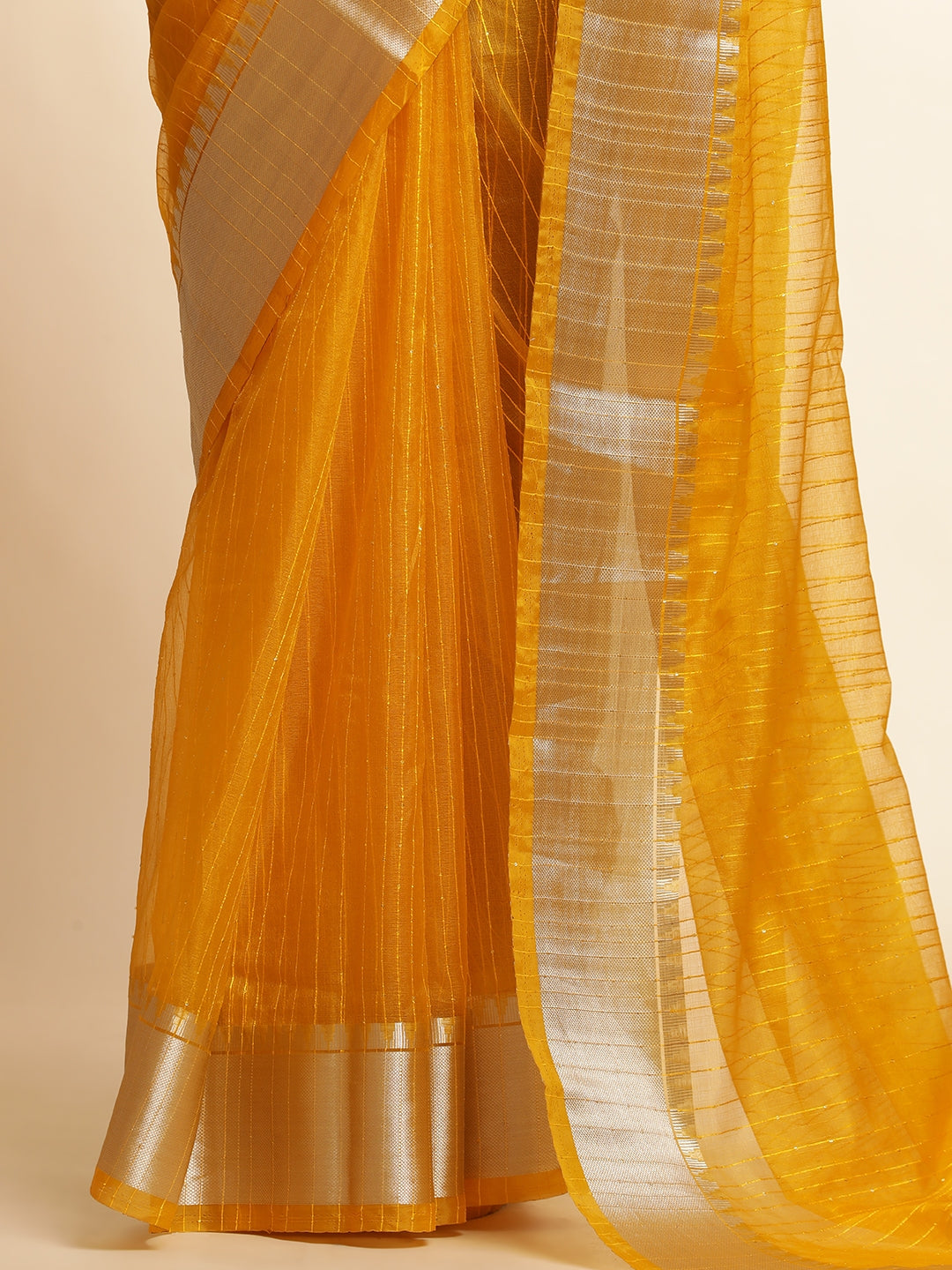 Yellow Woven Khadi Organza Saree