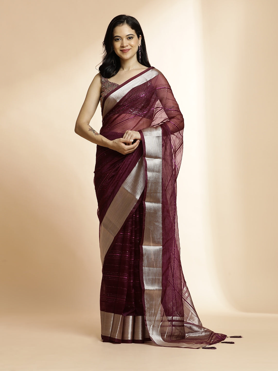 Woven Sequin Embellished Khadi Organza Saree