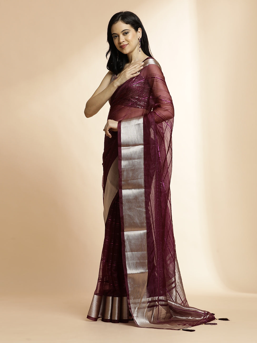 Woven Sequin Embellished Khadi Organza Saree