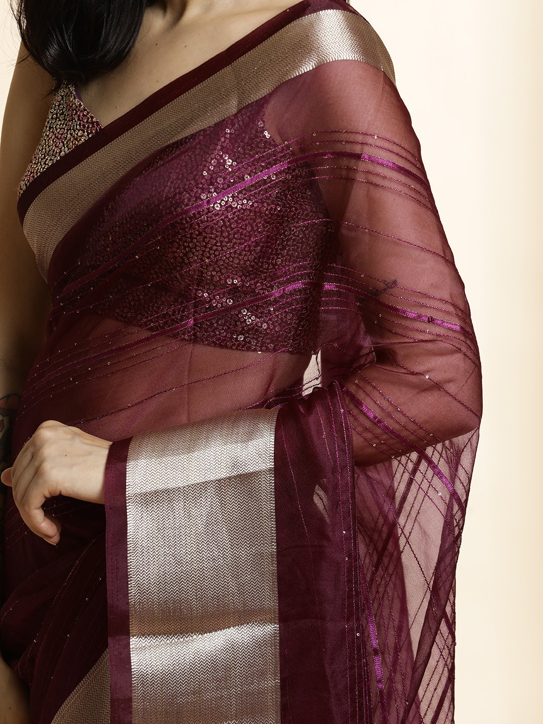 Woven Sequin Embellished Khadi Organza Saree