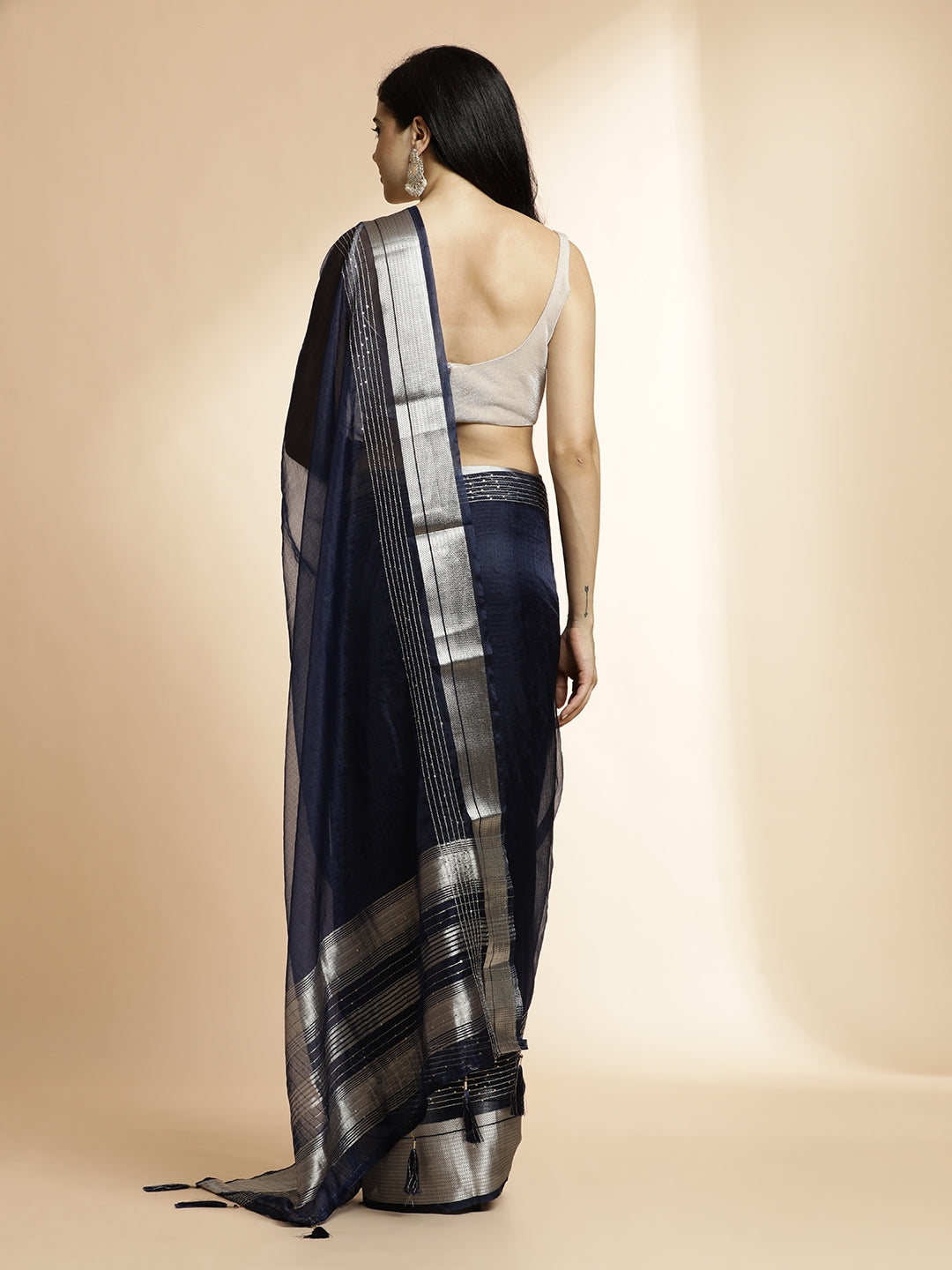 Navy Blue Woven Design Khadi Organza Saree