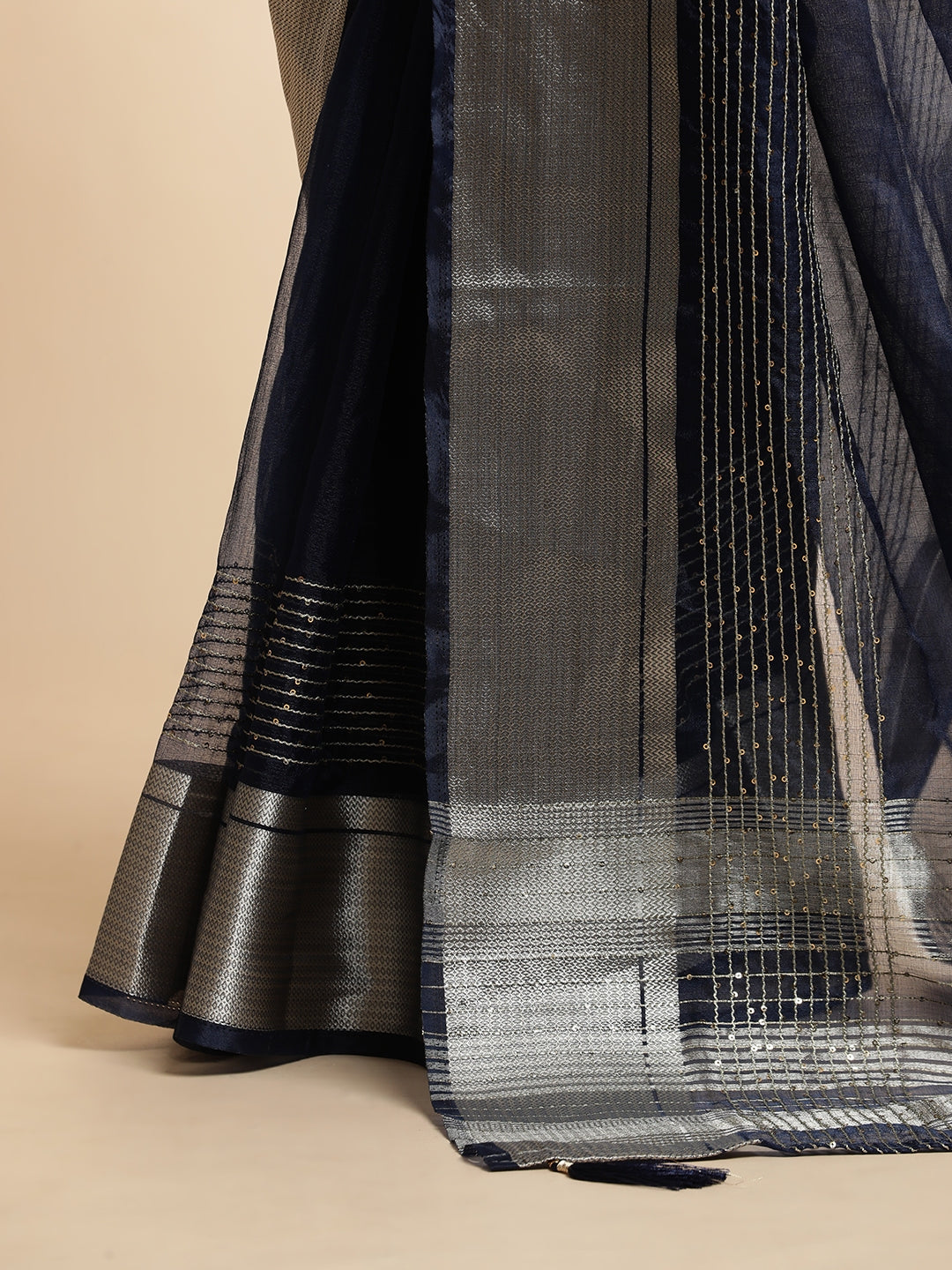 Navy Blue Woven Design Khadi Organza Saree