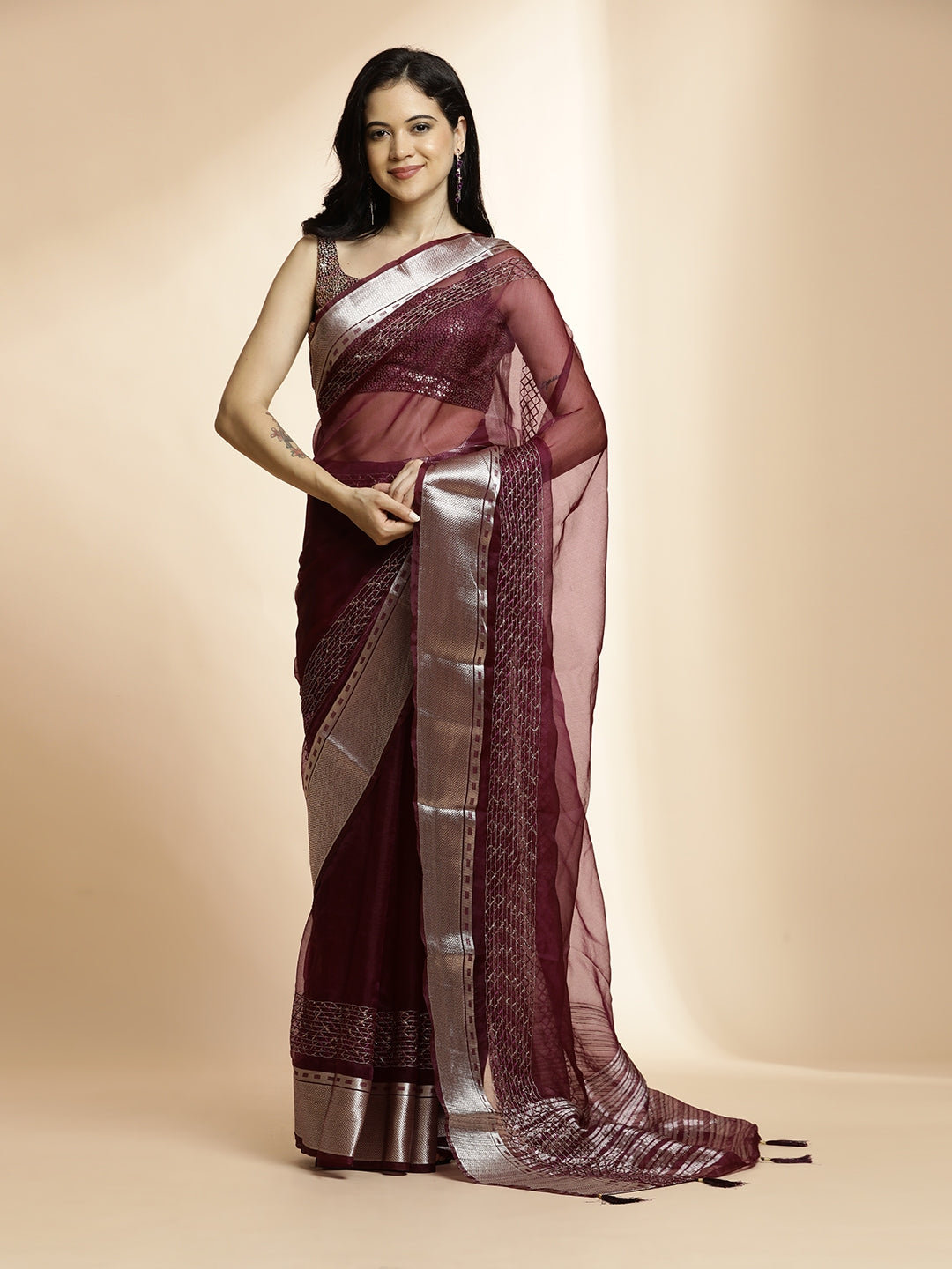 Purple Woven Design Khadi Organza Saree