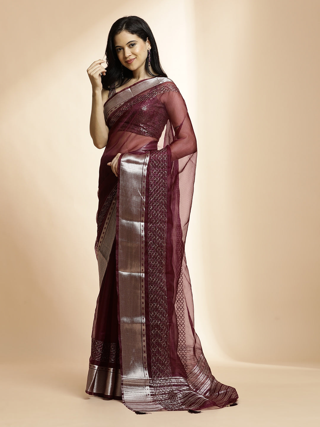 Purple Woven Design Khadi Organza Saree