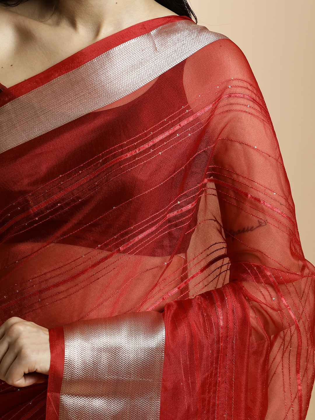 Woven Design Khadi Red Organza Saree