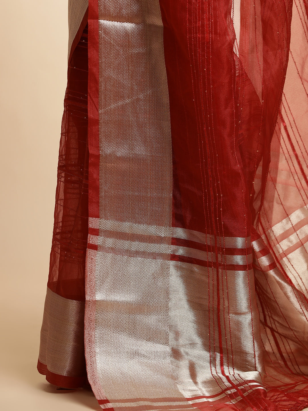 Woven Design Khadi Red Organza Saree